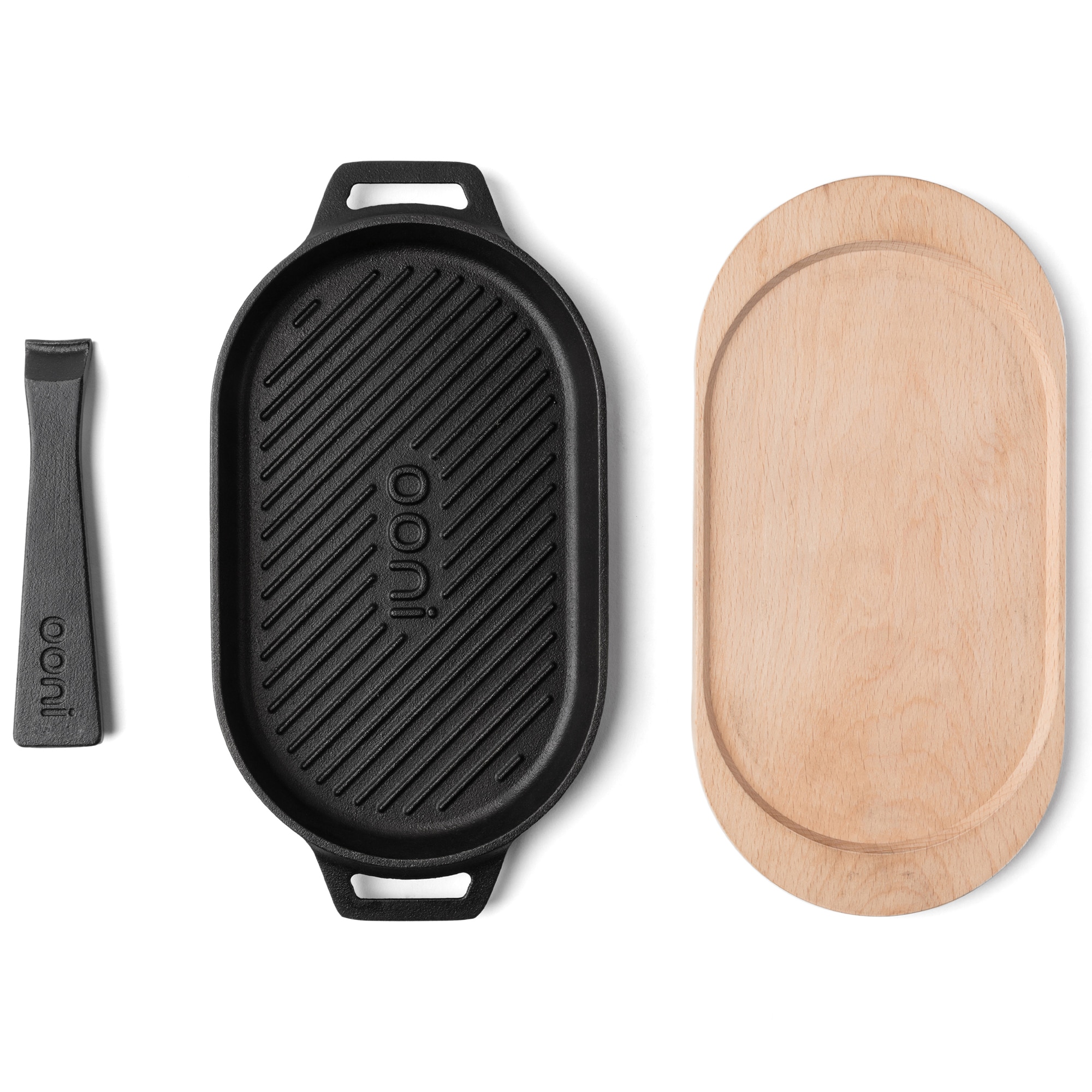 Ooni Cast Iron Grizzler Pan with Beech Wood Serving Board, , hires