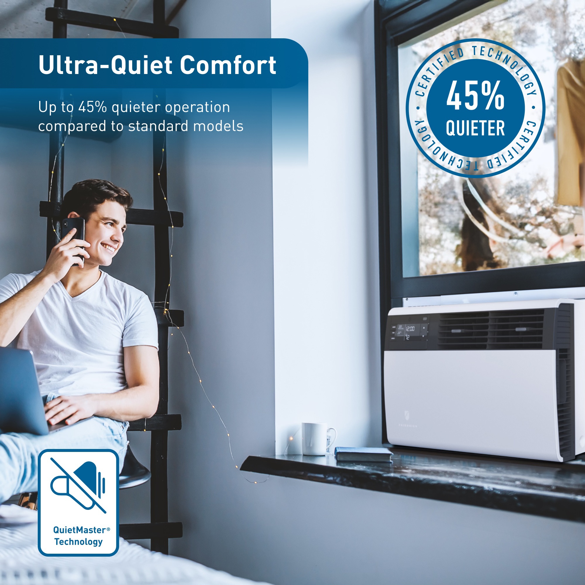 Friedrich Kuhl Inverter Series 19,100 BTU 230V Smart Window/Wall Air Conditioner with 4 Fan Speeds, Remote Control - Cool Grey, , hires