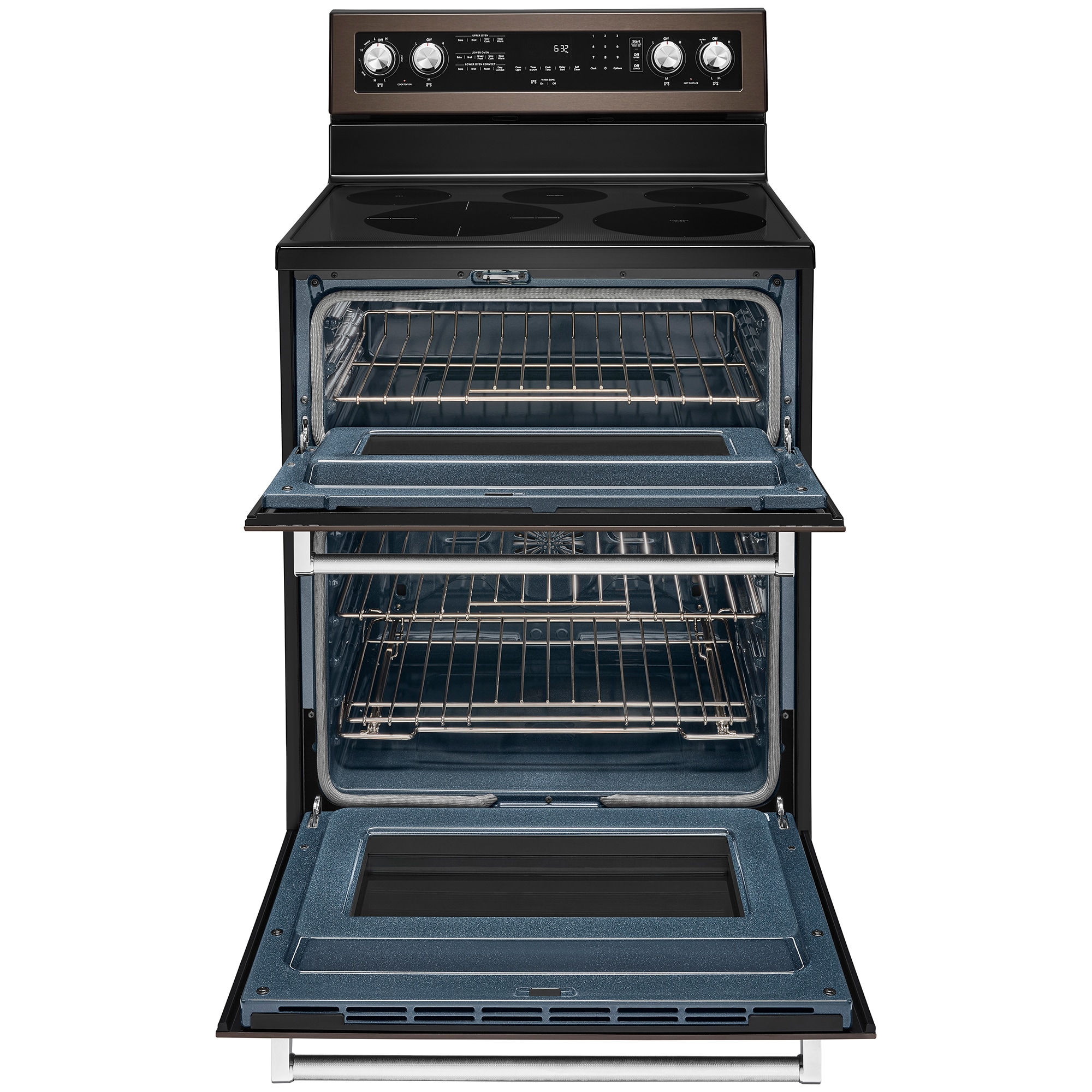 KitchenAid 30 in. 6.7 cu. ft. True European Convection Double Oven Electric Range with Radiant Burners - Black Stainless Steel with PrintShield Finish, , hires