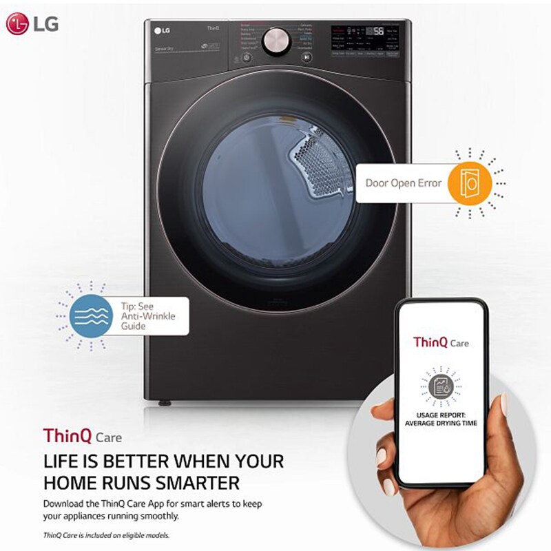 LG 27 in. 7.4 cu. ft. Smart Stackable Round-Door Gas Dryer with Built-In Intelligence, Sensor Dry, Turbo Steam, Sanitize & Steam Cycle - Black Steel, Black Steel, hires