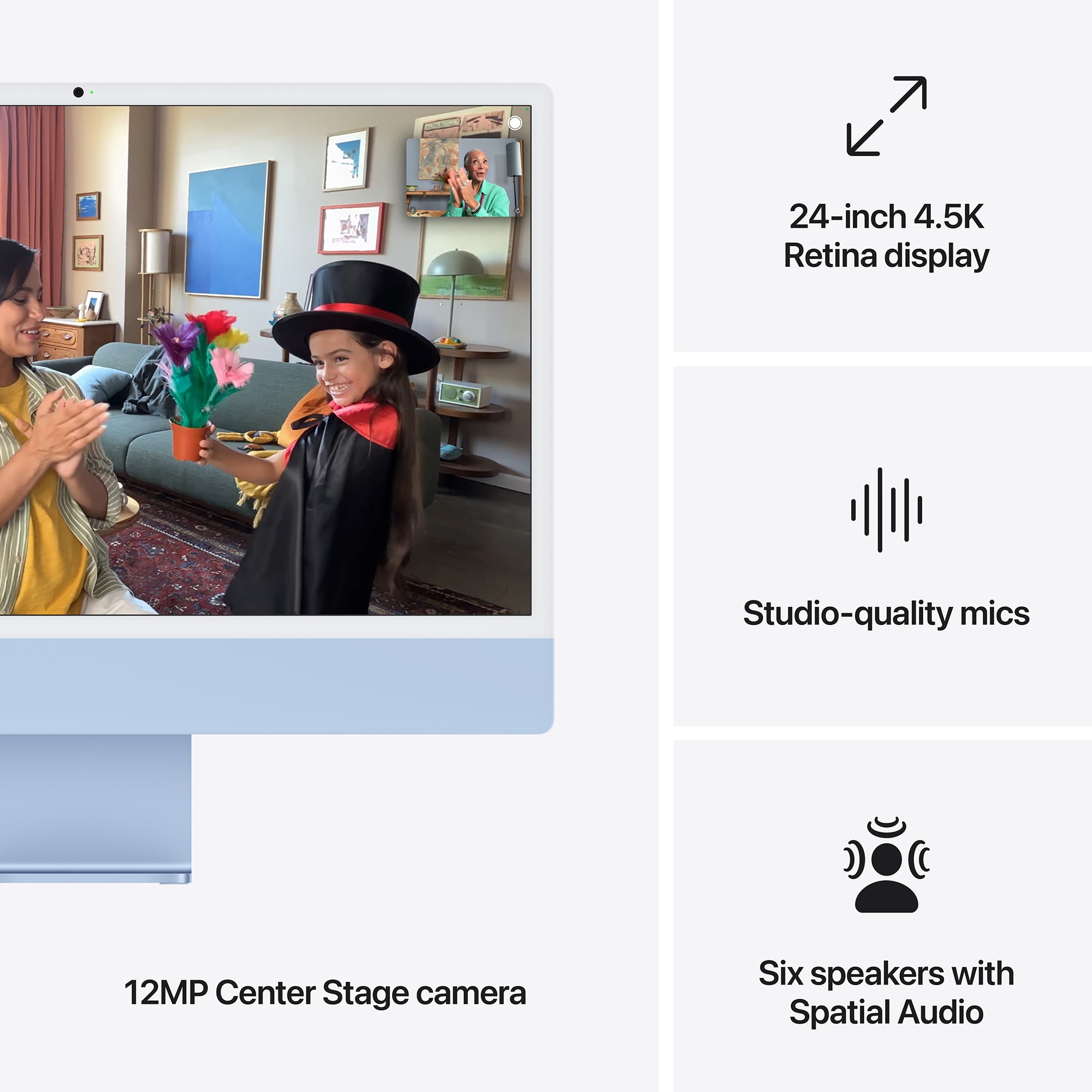 Apple iMac 24 in. (2024) with Apple M4 10-Core CPU, 10-Core GPU, 16 GB RAM, 256 GB SSD & Mac OS - Blue, Blue, hires