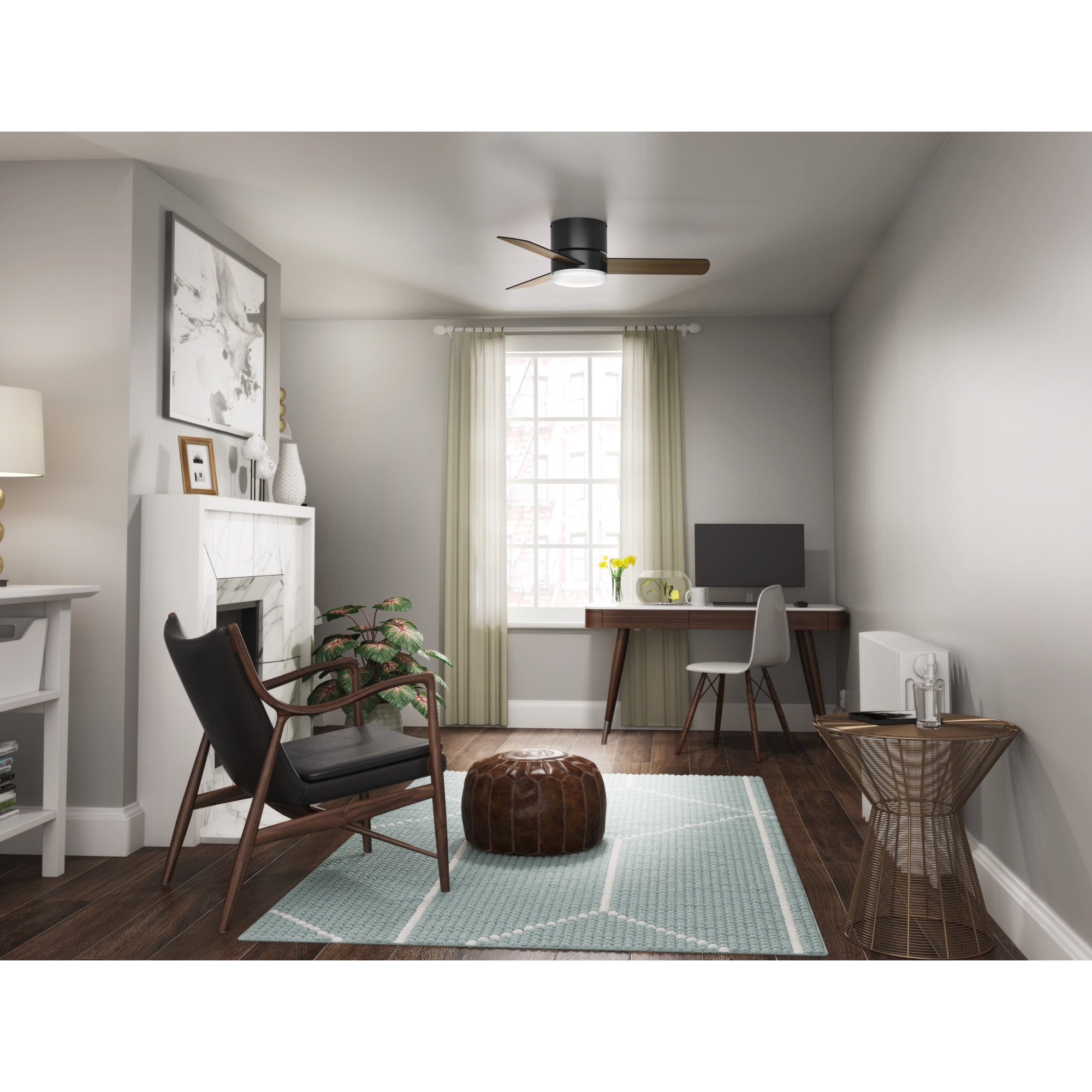 Hunter Minimus 44 in. Low Profile Ceiling Fan with LED Light Kit and Handheld Remote - Matte Black, Matte Black, hires