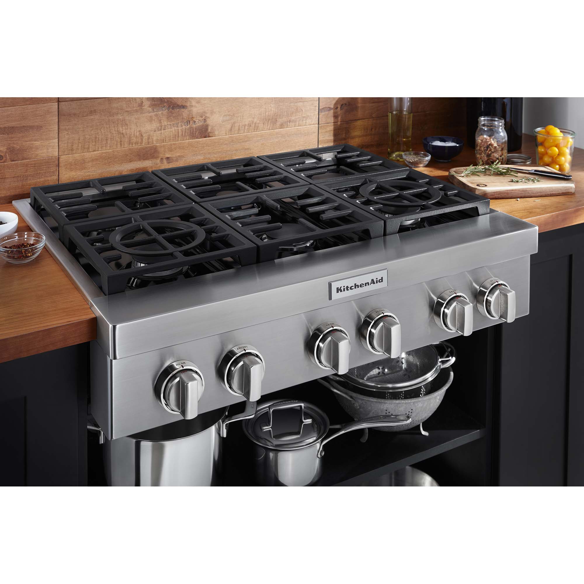 KitchenAid 36 in. 6-Burner Natural Gas Rangetop with Simmer Burner & Power Burner - Stainless Steel, , hires