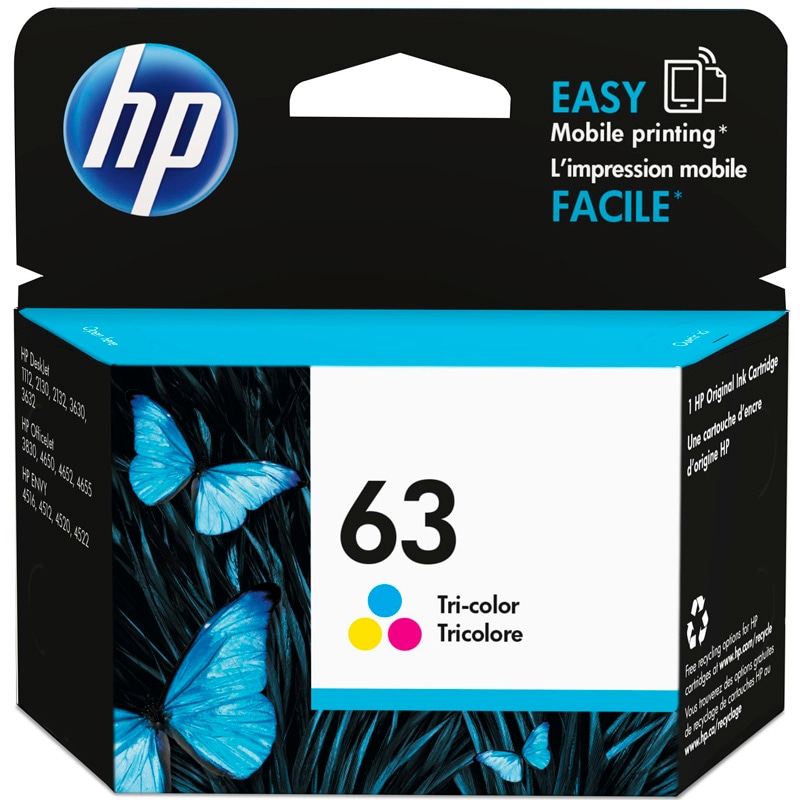 HP 63 Series Tri-Color Original Printer Ink Cartridge, , hires