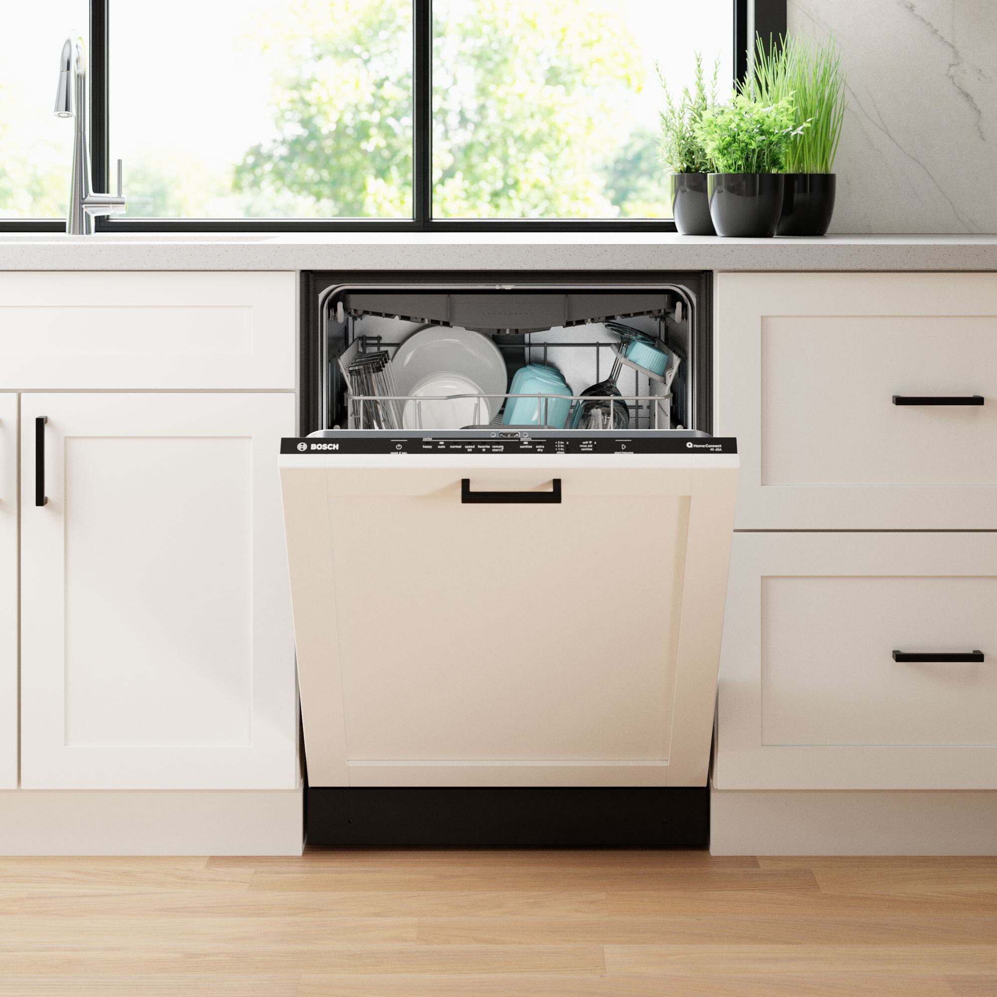 Bosch 300 Series 24 in. Top Control Smart Dishwasher with 46 dBa Sound Level, 3rd-Rack & PureDry - Custom Panel Ready, Custom Panel Required, hires