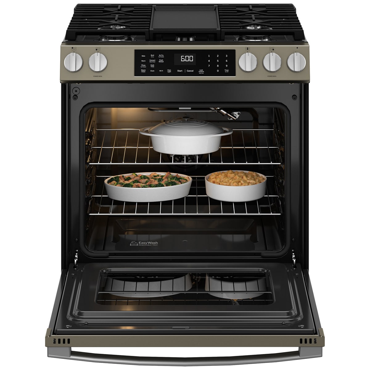 GE 30 in. 5.3 cu. ft. Smart Air Fry Standard Convection Slide-In Gas Range with 5 Sealed Burners & Griddle - Slate, , hires