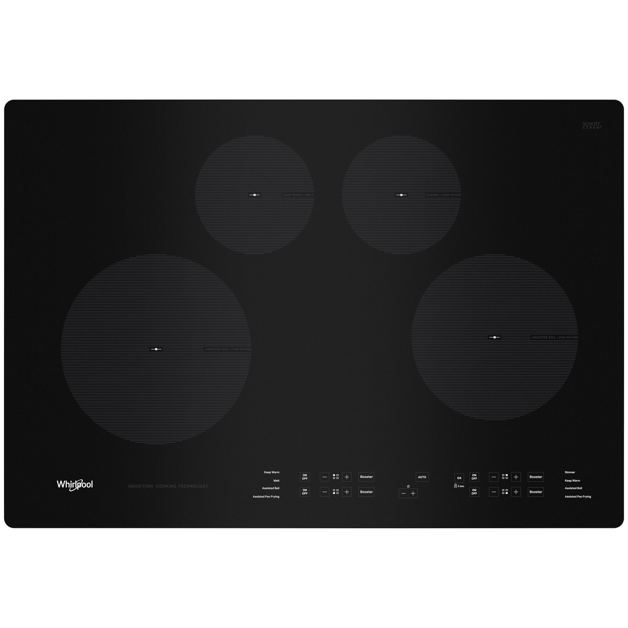 Whirlpool 30 in. 4-Burner Induction Cooktop with Simmer Burner & Power Burner - Black, , hires