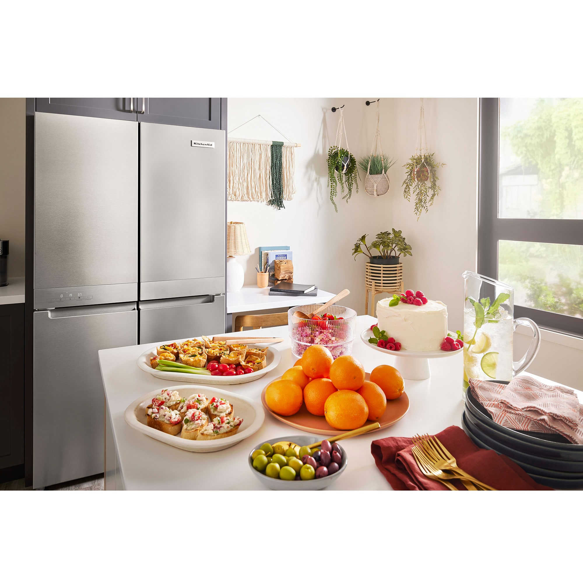 KitchenAid 36 in. 19.4 cu. ft. Counter Depth 4-Door French Door Refrigerator with Ice Maker - Stainless Steel, , hires
