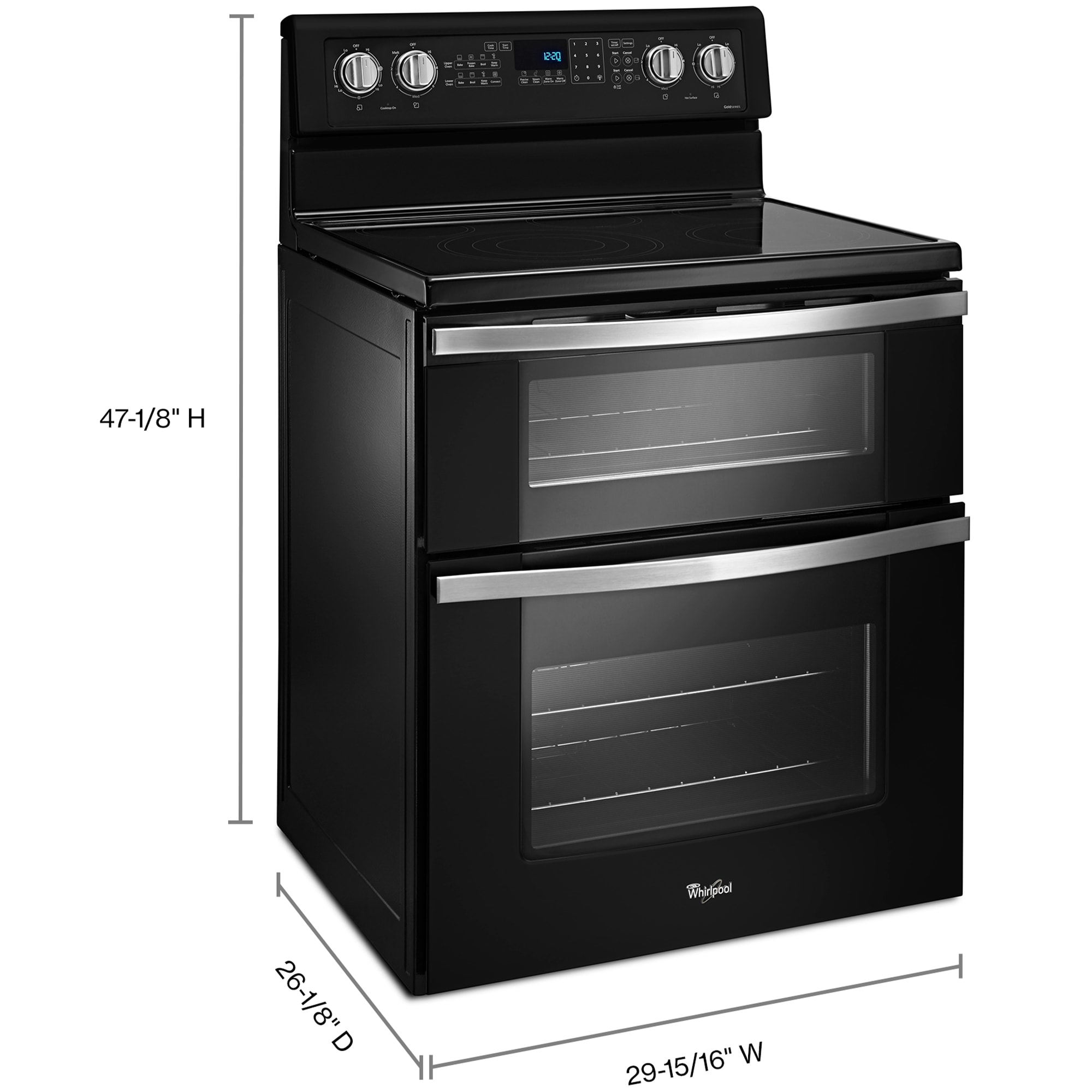 Whirlpool 30 in. 6.7 cu. ft. True European Convection Double Oven Electric Range with Radiant Burners - Black Ice, Black Ice, hires