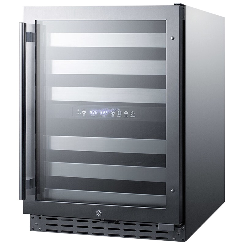 Summit 24 in. Undercounter Wine Cooler with Wire Racks, Dual Temperature Zones & 46 Bottle Capacity - Stainless Steel, , hires