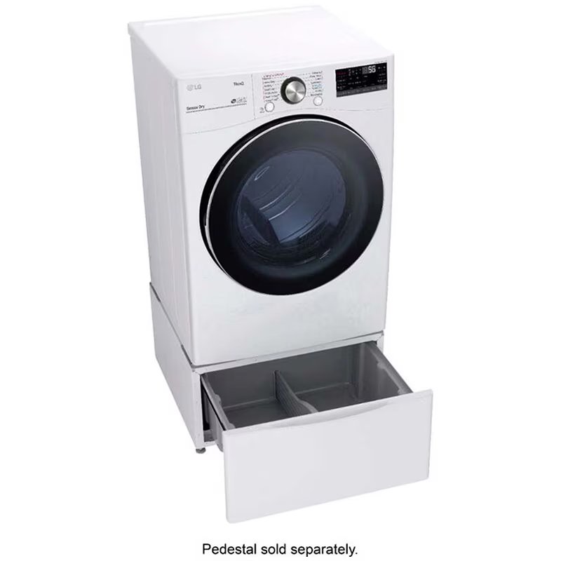 LG 27 in. 7.4 cu. ft. Smart Stackable Round-Door Gas Dryer with Tempered Glass, Built-In Intelligence, Sensor Dry, Turbo Steam, Sanitize & Steam Cycle - White, White, hires