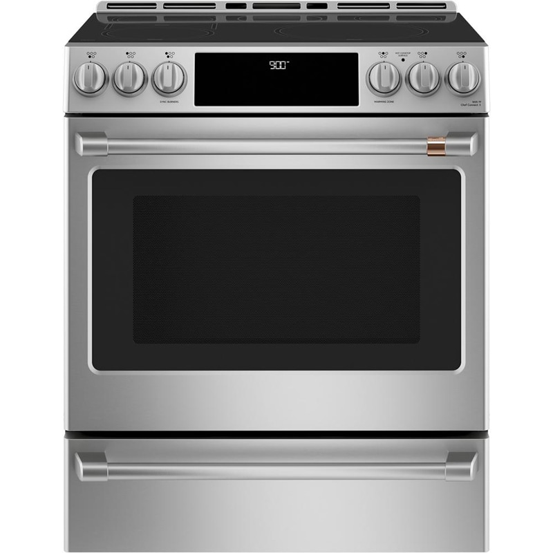 Cafe 30 in. 5.7 cu. ft. Smart Air Fry True European Convection Slide-In Electric Range with 5 Induction Burners - Stainless Steel, Stainless Steel, hires