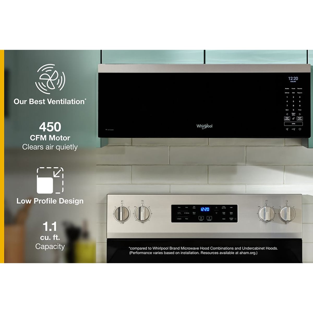 Whirlpool 30 in. 1.1 cu. ft. 1000W Low Profile Smart Over-the-Range Microwave with 450 CFM & Sensor Cooking - Black Stainless Steel, Black Stainless Steel, hires
