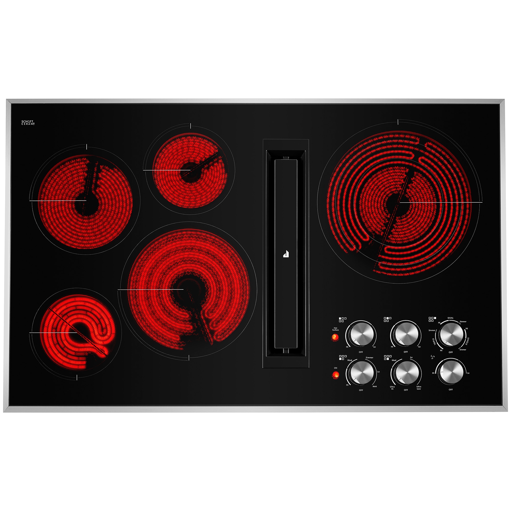 JennAir Euro-Style 36 in. 5-Burner Electric Cooktop with Downdraft & Power Burner - Stainless Steel, , hires