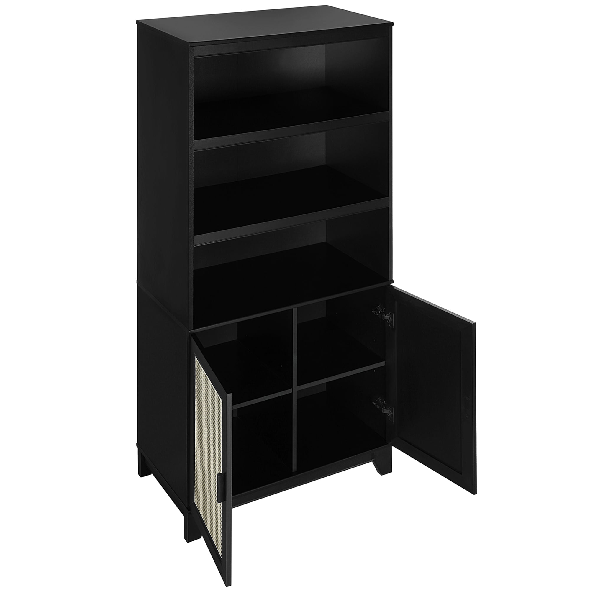 Manhattan Comfort Sheridan Modern Cane Bookcase with Adjustable Shelves - Black, , hires