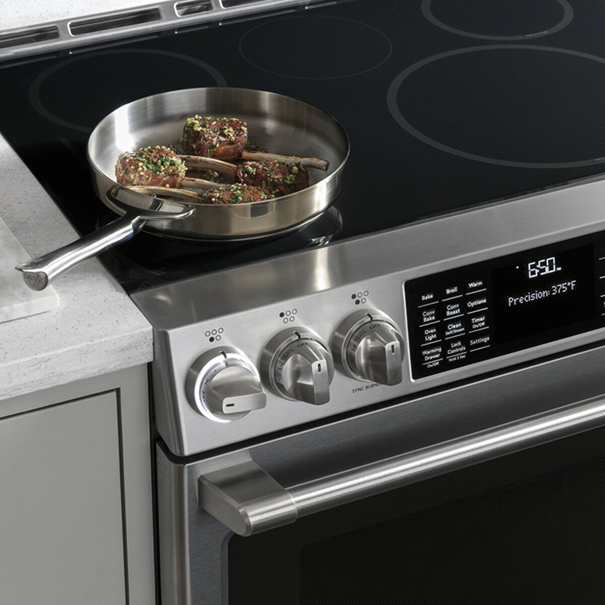 Cafe 30 in. 5.7 cu. ft. Smart Air Fry True European Convection Slide-In Electric Range with 5 Induction Burners - Stainless Steel, Stainless Steel, hires