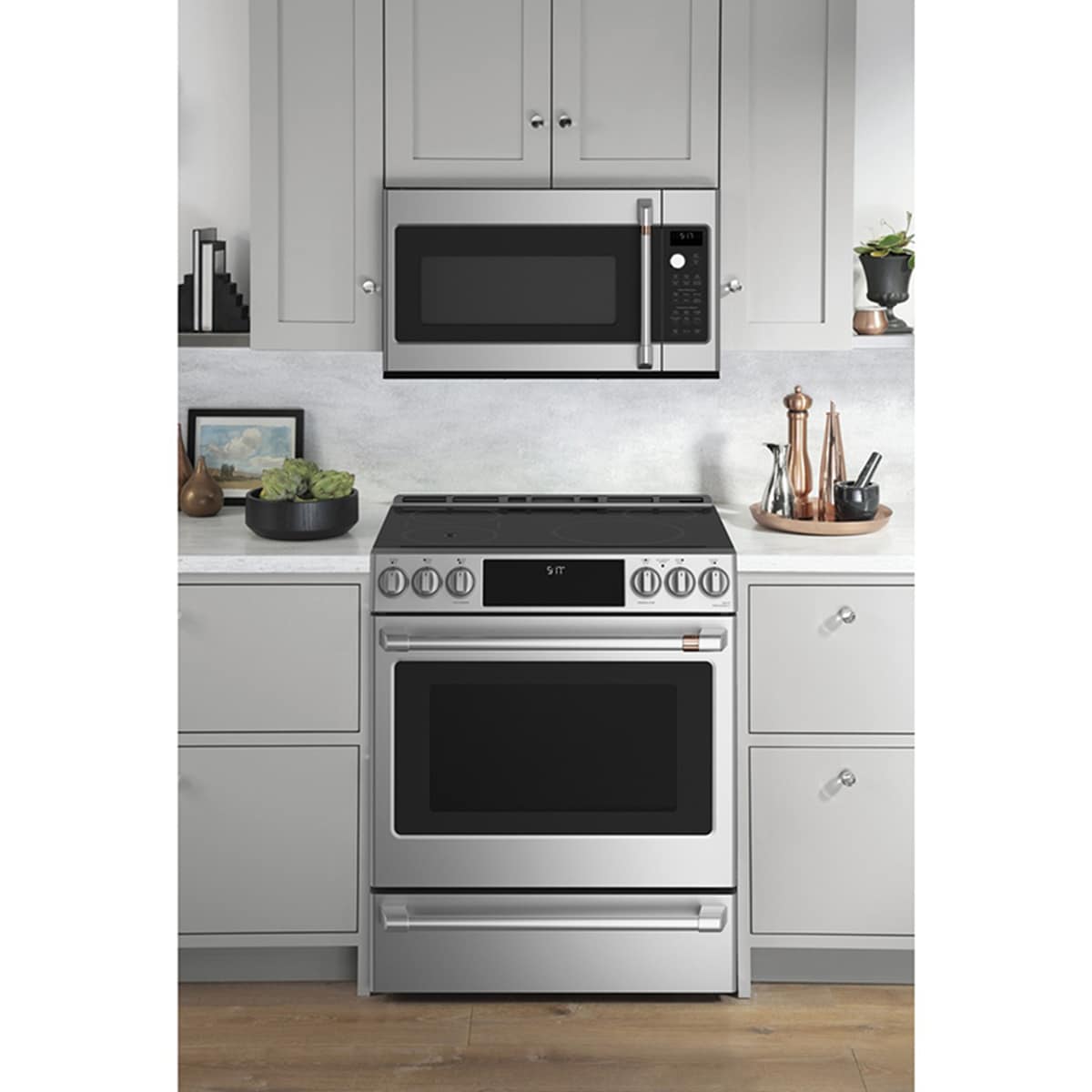 Cafe 30 in. 5.7 cu. ft. Smart Air Fry True European Convection Slide-In Electric Range with 5 Induction Burners - Stainless Steel, Stainless Steel, hires