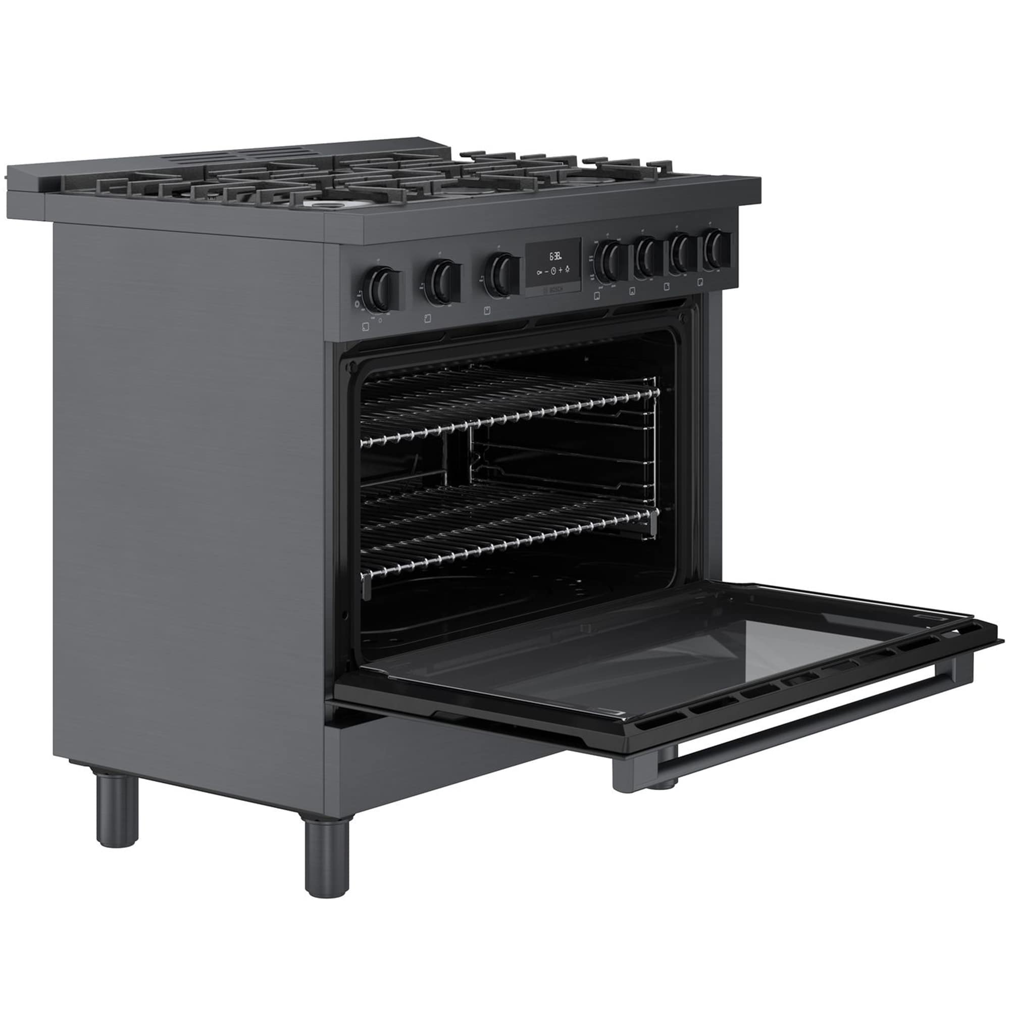 Bosch 800 Series 36 in. 3.7 cu. ft. True European Convection Dual Fuel Range with 6 Sealed Burners - Black Stainless Steel, , hires