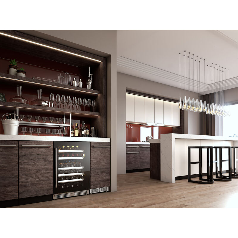 XO 24 in. Undercounter Wine Cooler with Metal Racks, Dual Temperature Zones & 46 Bottle Capacity - Black Glass, Black Glass, hires