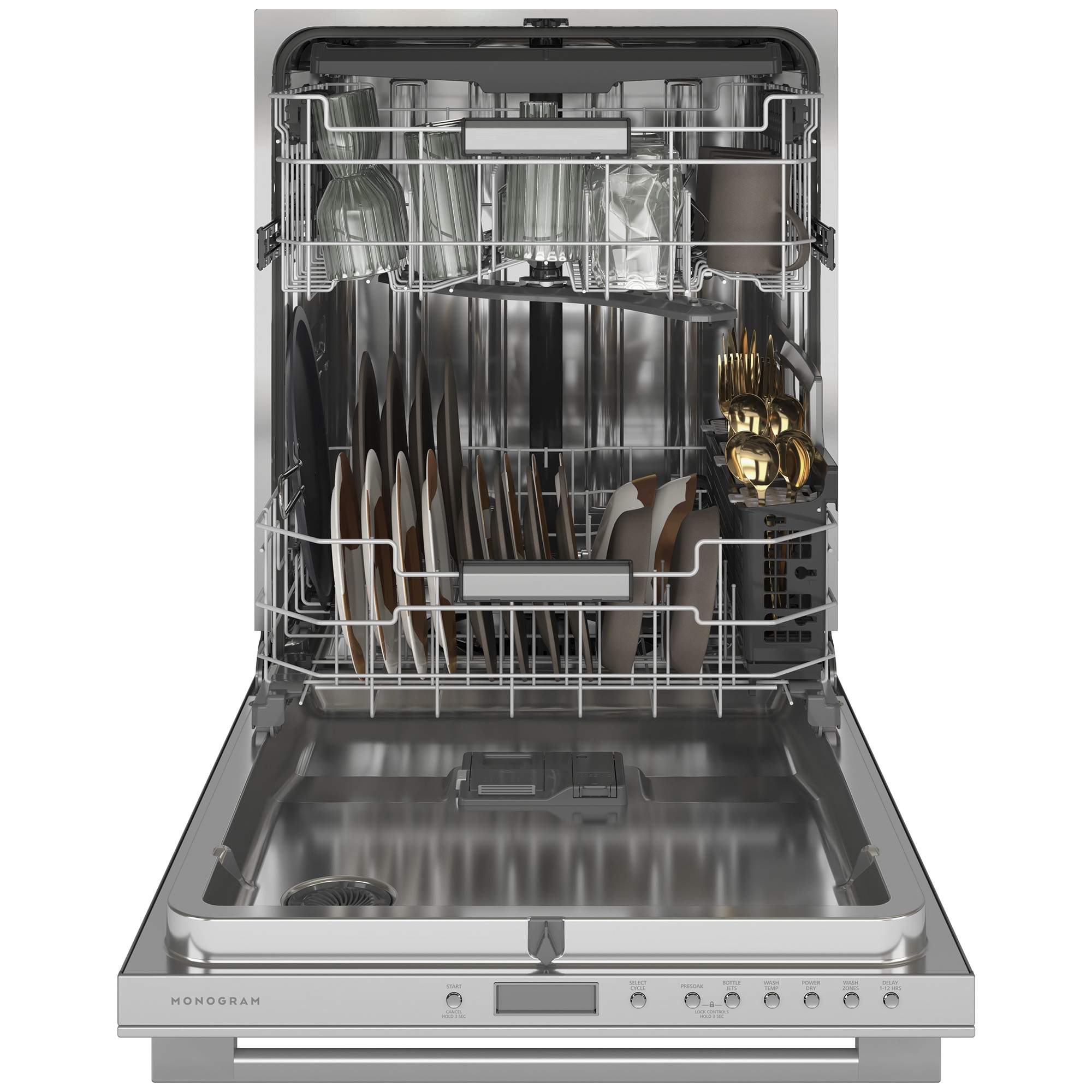 Monogram 24 in. Top Control Flush-Mount Smart Dishwasher with 42 dBa Sound Level, 3rd-Rack & Max Dry system - Stainless Steel, , hires
