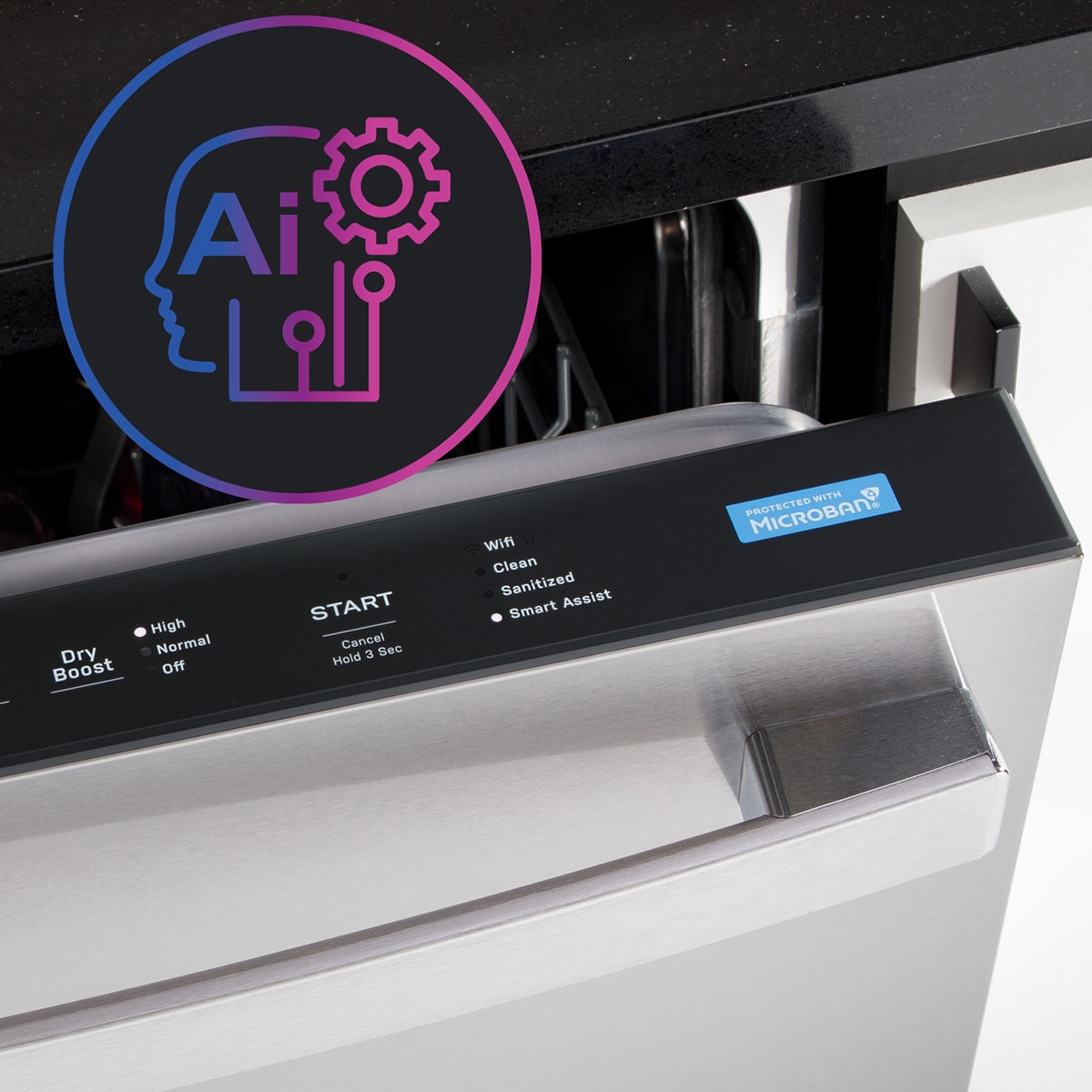 GE Profile 24 in. Top Control Flush-Mount Smart Dishwasher with 39 dBa Sound Level, 3rd-Rack & Twin Turbo Dry Boost - Fingerprint Resistant Stainless, , hires