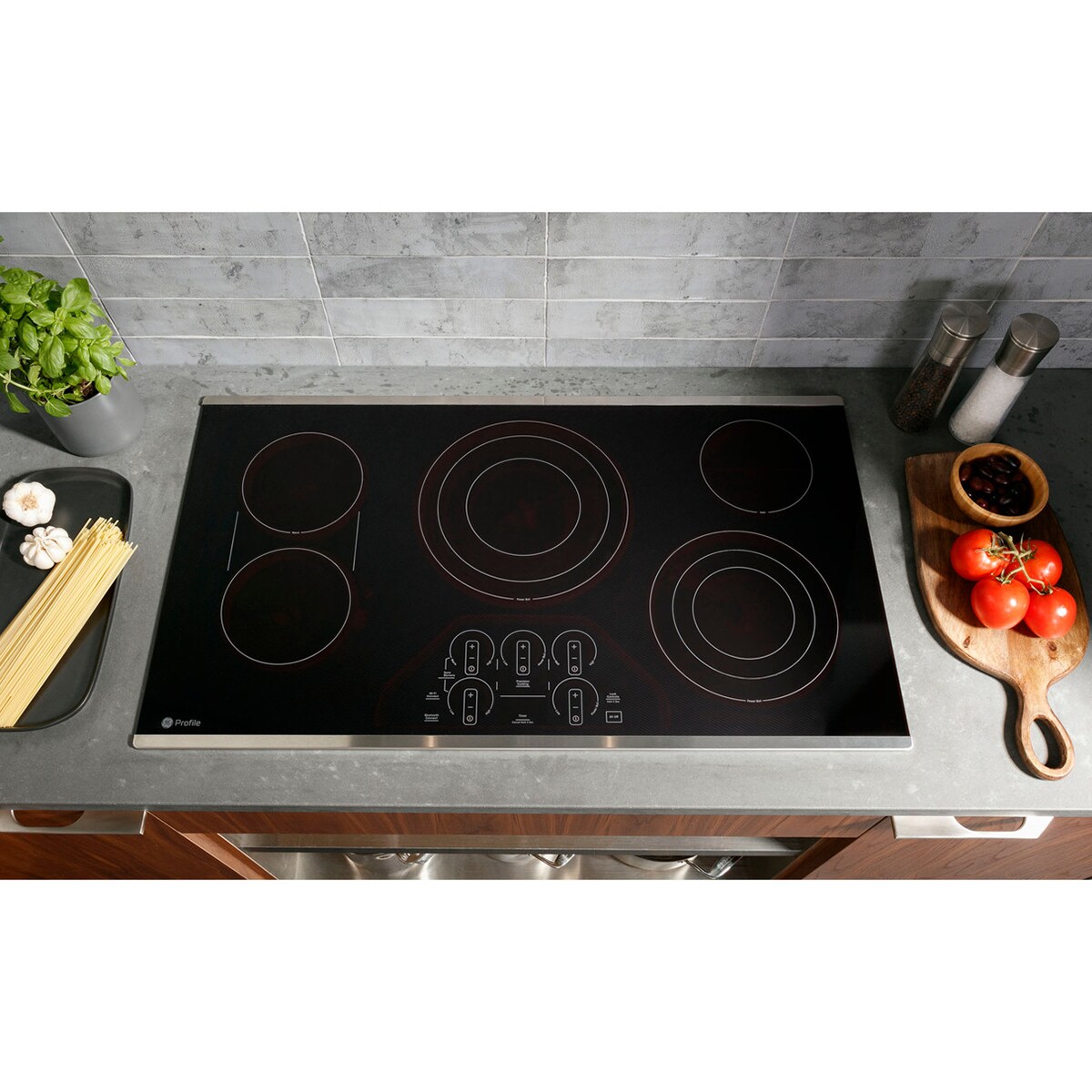 GE Profile 36 in. 5-Burner Smart Electric Cooktop with Simmer Burner & Power Burner - Black, , hires