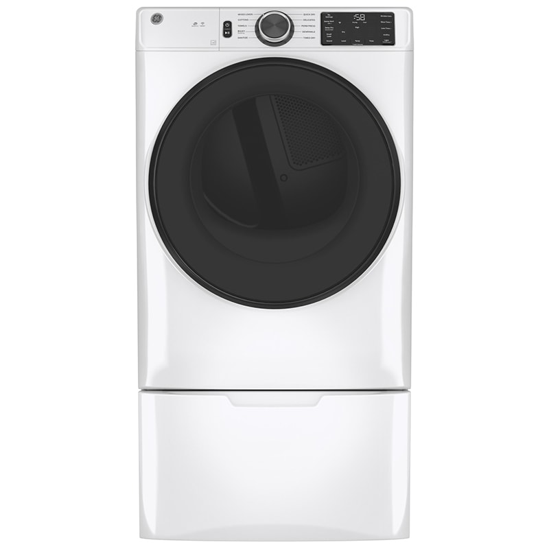 GE 28 in. 7.8 cu. ft. Smart Stackable Electric Dryer with Sanitize Cycle & Sensor Dry - White, White, hires