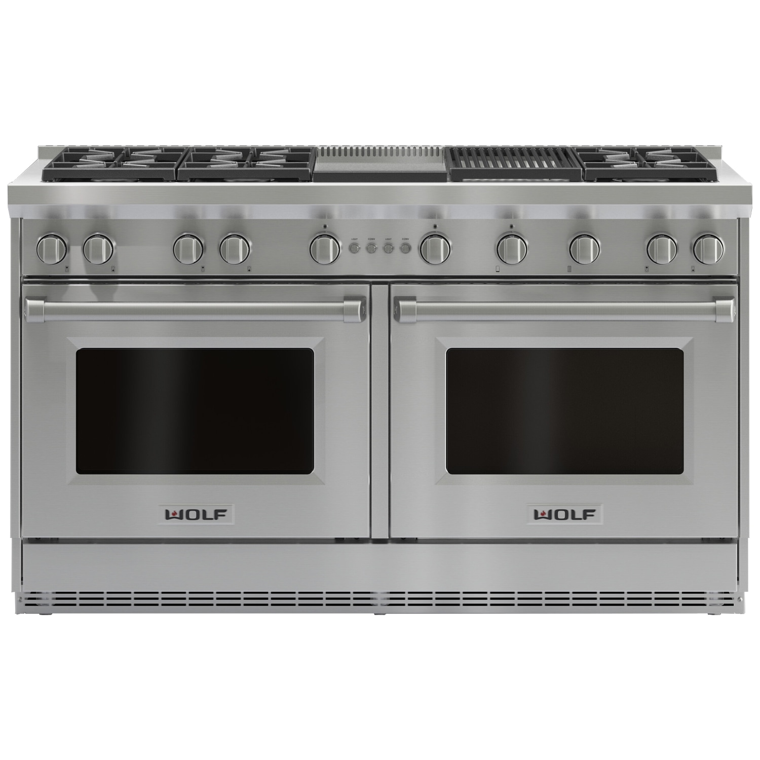 Wolf 60 in. 8.8 cu. ft. Standard Convection Double Oven Gas Range with 6 Sealed Burners, Grill & Griddle - Stainless Steel, , hires