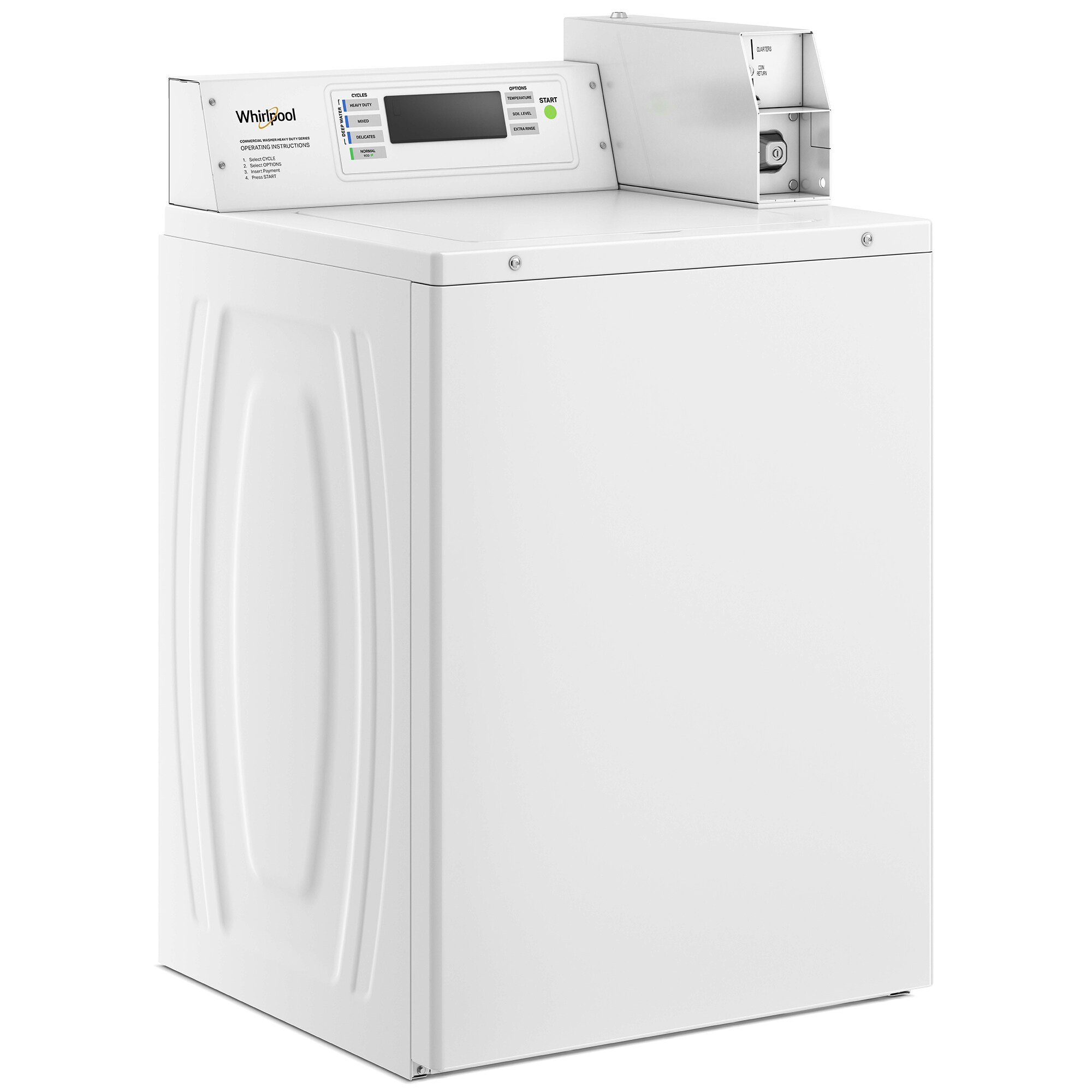 Whirlpool 27 in. 3.3 cu. ft. Smart Commercial Top Load Washer with Agitator, Factory-Installed Coin Drop & Coin Box - White, , hires