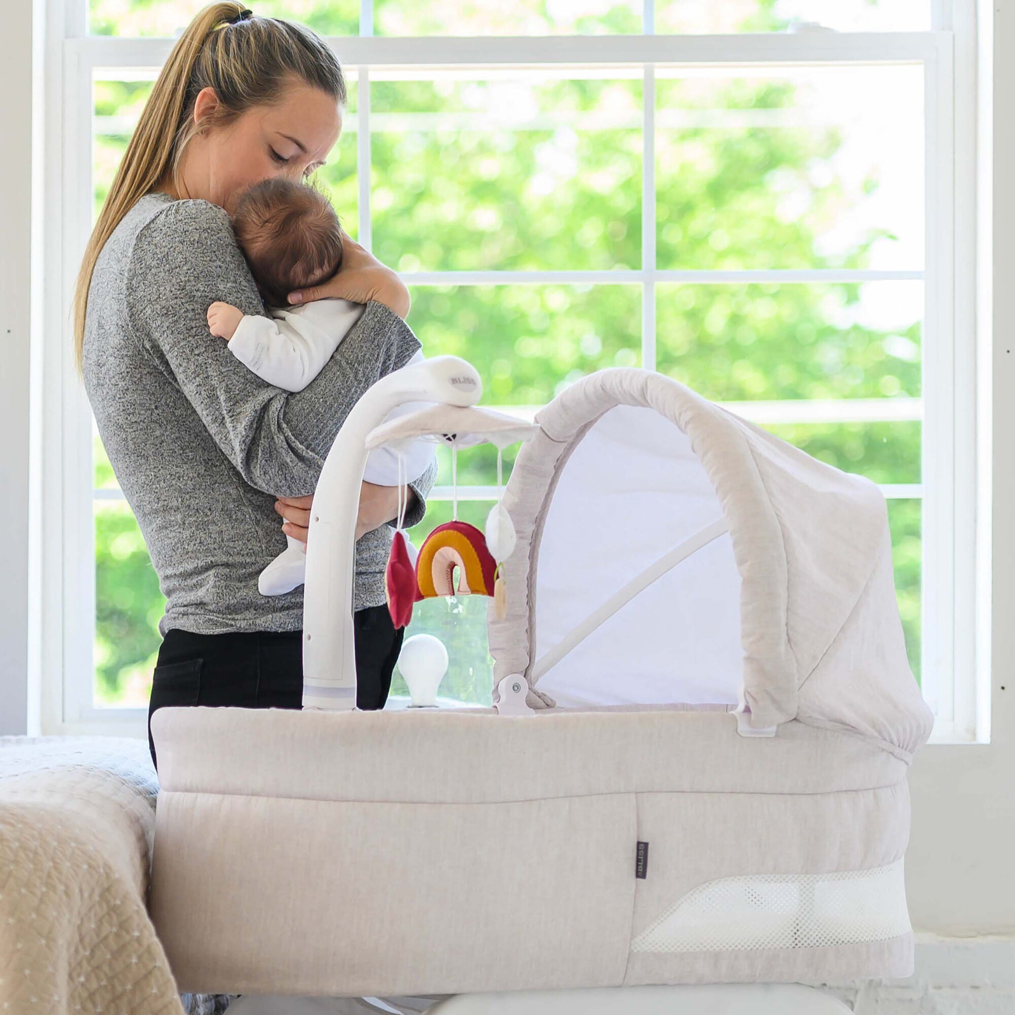 TruBliss Sweetli Calm Bassinet with Cry Recognition - Wheat Melange, , hires