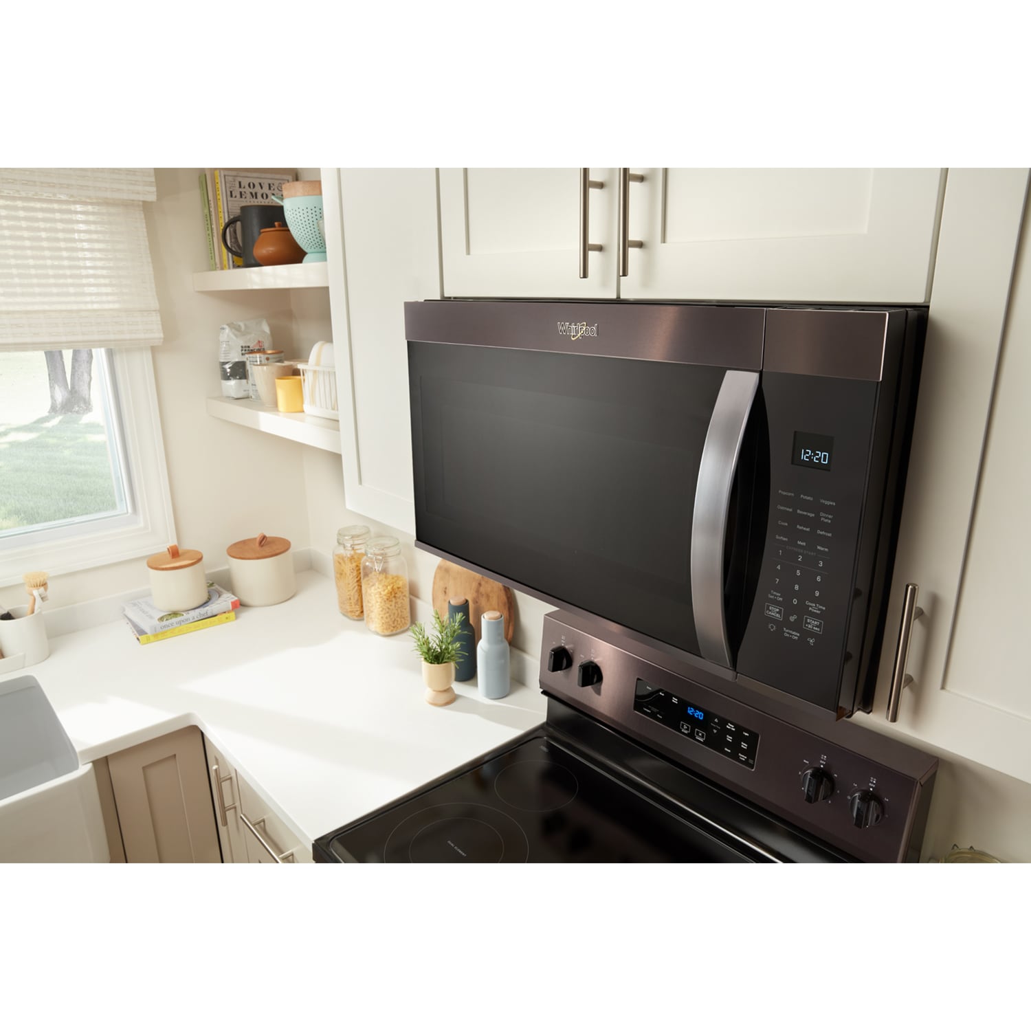 Whirlpool 30 in. 1.9 cu. ft. 1000W Over-the-Range Microwave with 300 CFM & Sensor Cooking - Black Stainless Steel, Black Stainless Steel, hires