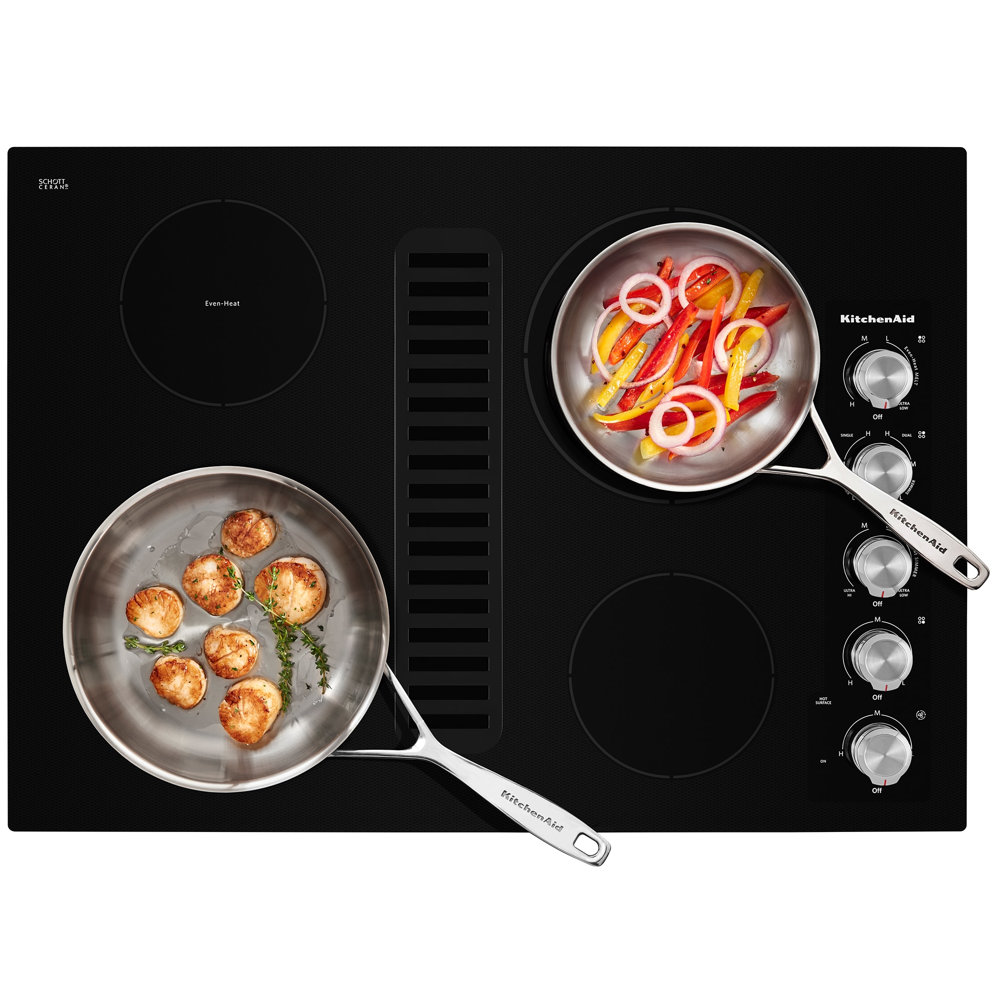 KitchenAid 30 in. 4-Burner Electric Cooktop with Downdraft, Simmer Burner & Power Burner - Black, , hires