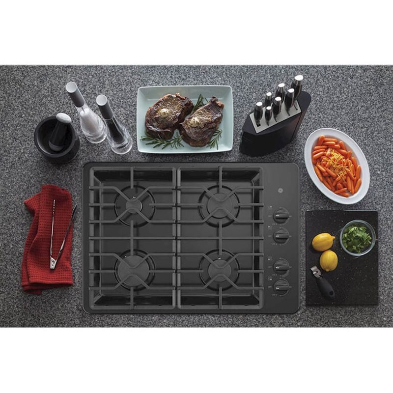 GE 30 in. 4-Burner Natural Gas Cooktop with Simmer Burner & Power Burner - Black, Black, hires