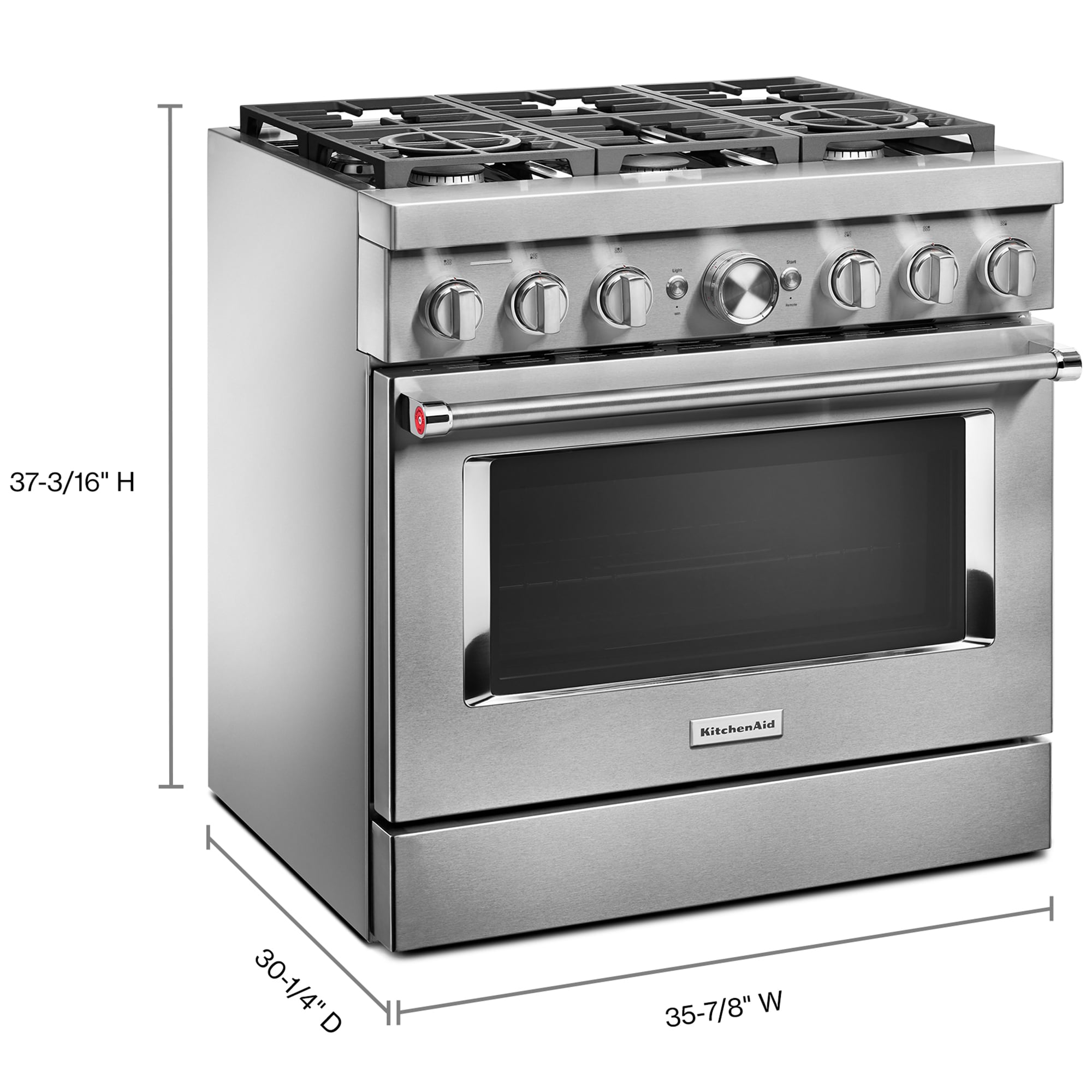 KitchenAid 36 in. 5.1 cu. ft. Smart True European Convection Dual Fuel Range with 6 Sealed Burners - Stainless Steel, , hires