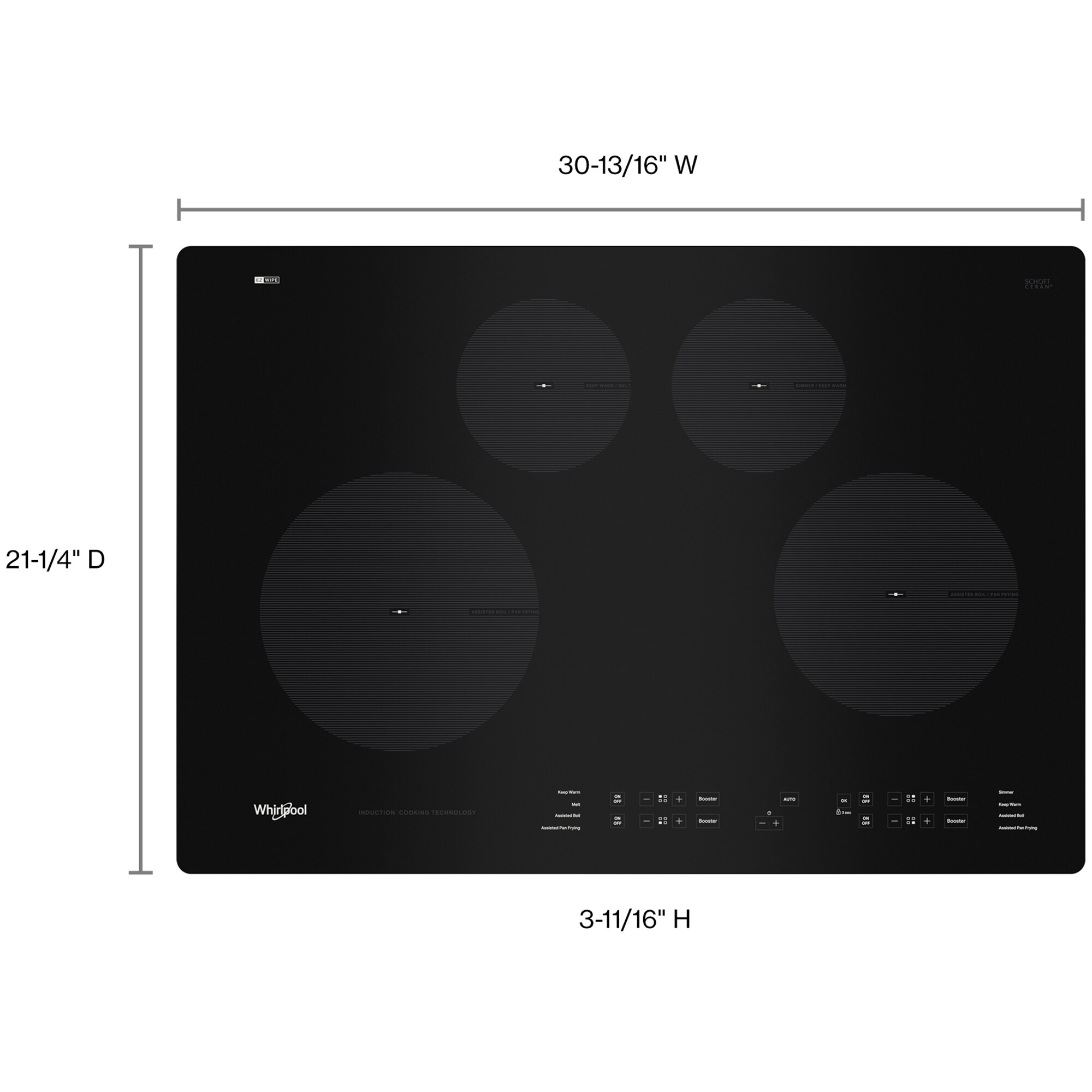 Whirlpool 30 in. 4-Burner Induction Cooktop with Simmer Burner & Power Burner - Black, , hires