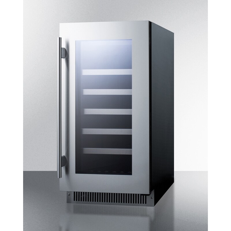 Summit Classic Collection 18 in. Undercounter Wine Cooler with Wood Racks, Single Temperature Zone & 29 Bottle Capacity - Stainless Steel, , hires