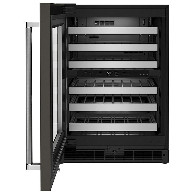 KitchenAid 24 in. Undercounter Wine Cooler with Metal Racks, Dual Temperature Zones & 46 Bottle Capacity - Black Stainless Steel, Black Stainless, hires