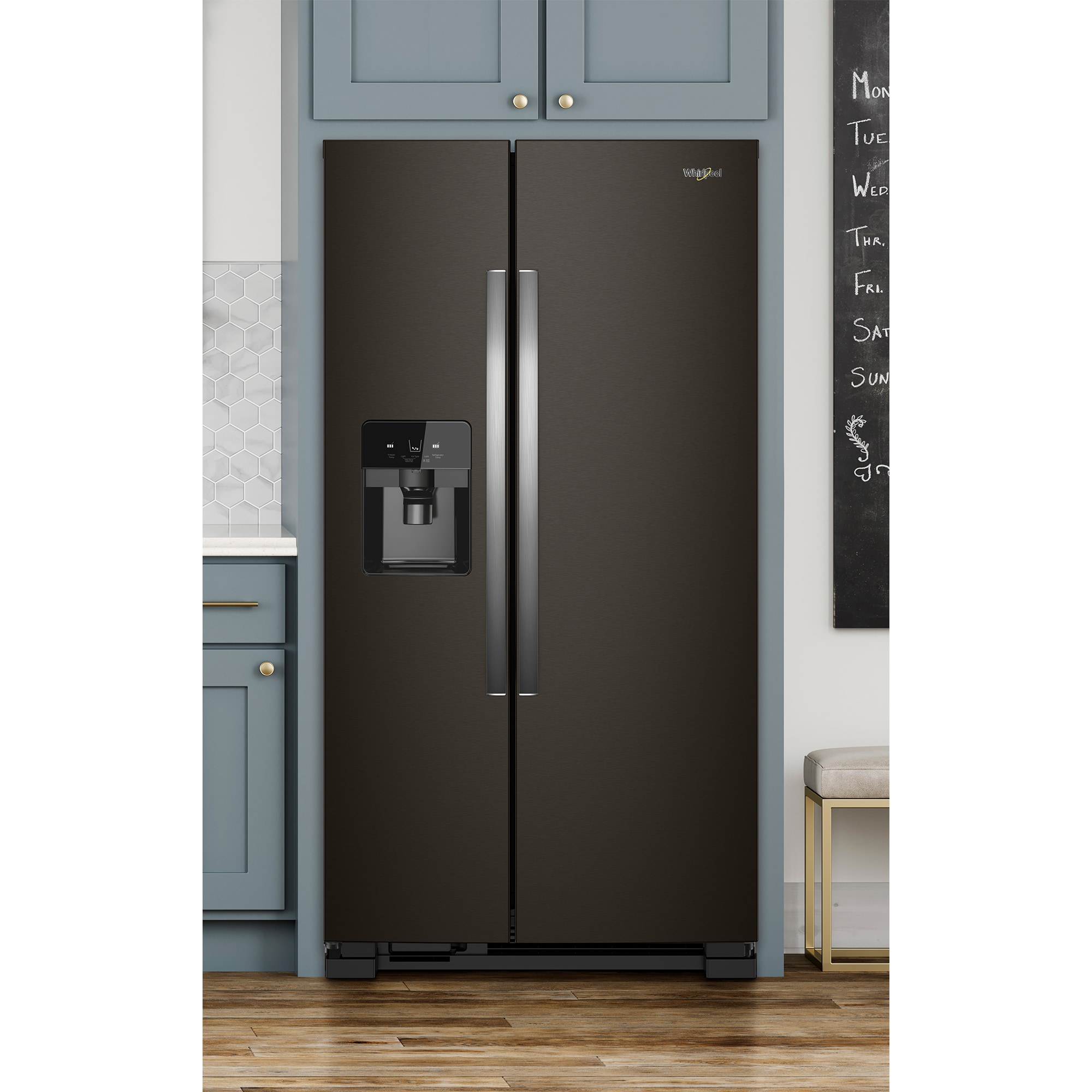 Whirlpool 33 in. 21.4 cu. ft. Side by Side Refrigerator with Ice & Water Dispenser - Black Stainless, Black Stainless, hires