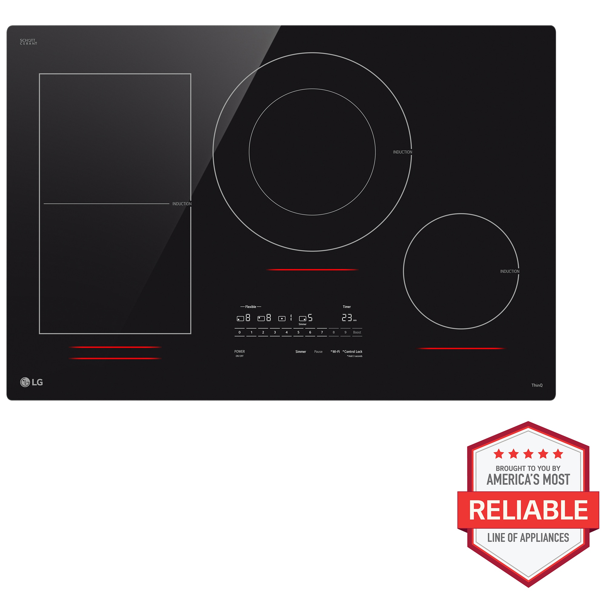 LG 30 in. 4-Burner Smart Induction Cooktop with SmoothTouch Controls, Simmer Burner & Power Burner - Black, , hires