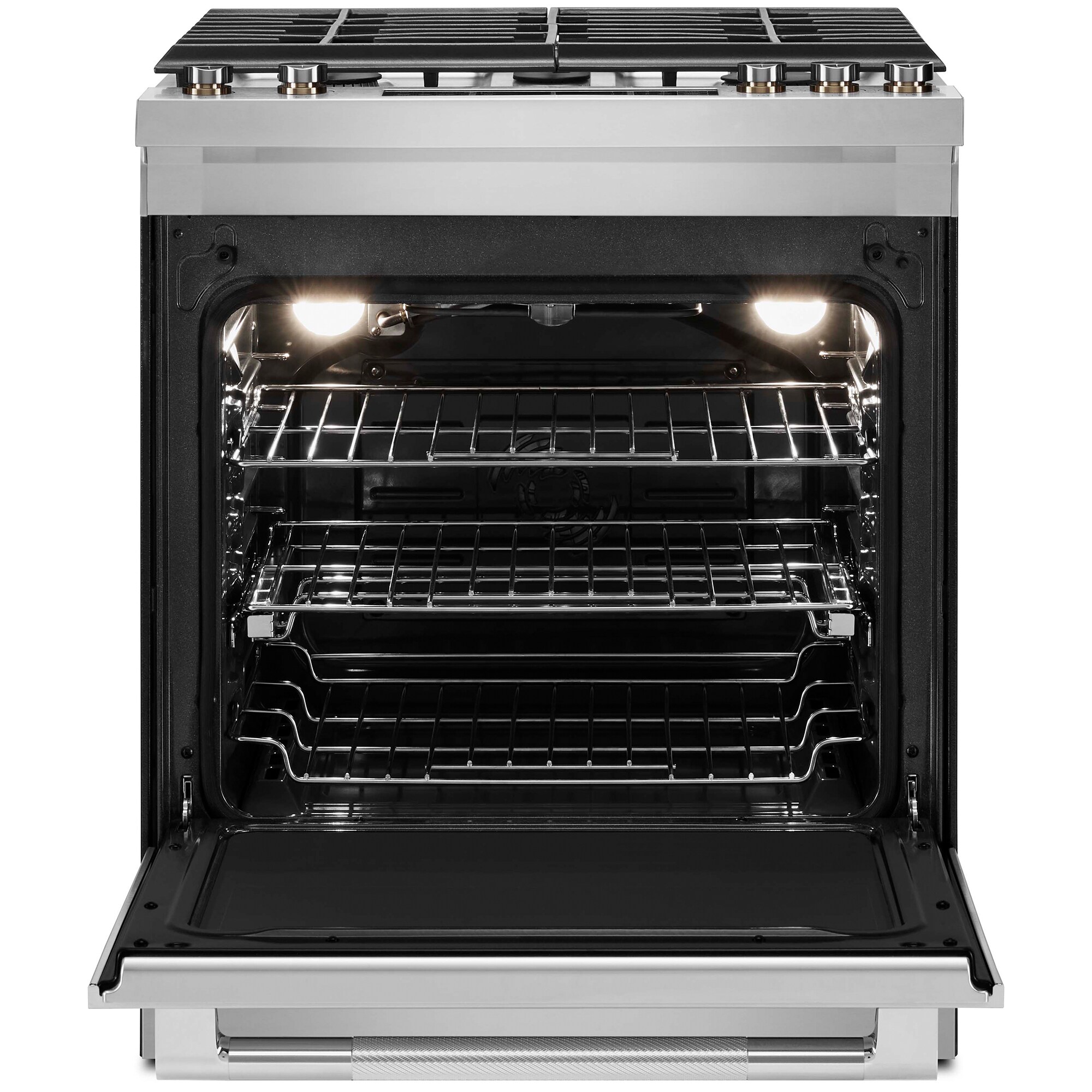 JennAir Rise Series 30 in. 6.4 cu. ft. Air Fry True European Convection Slide-In Gas Range with 5 Sealed Burners - Stainless Steel, , hires