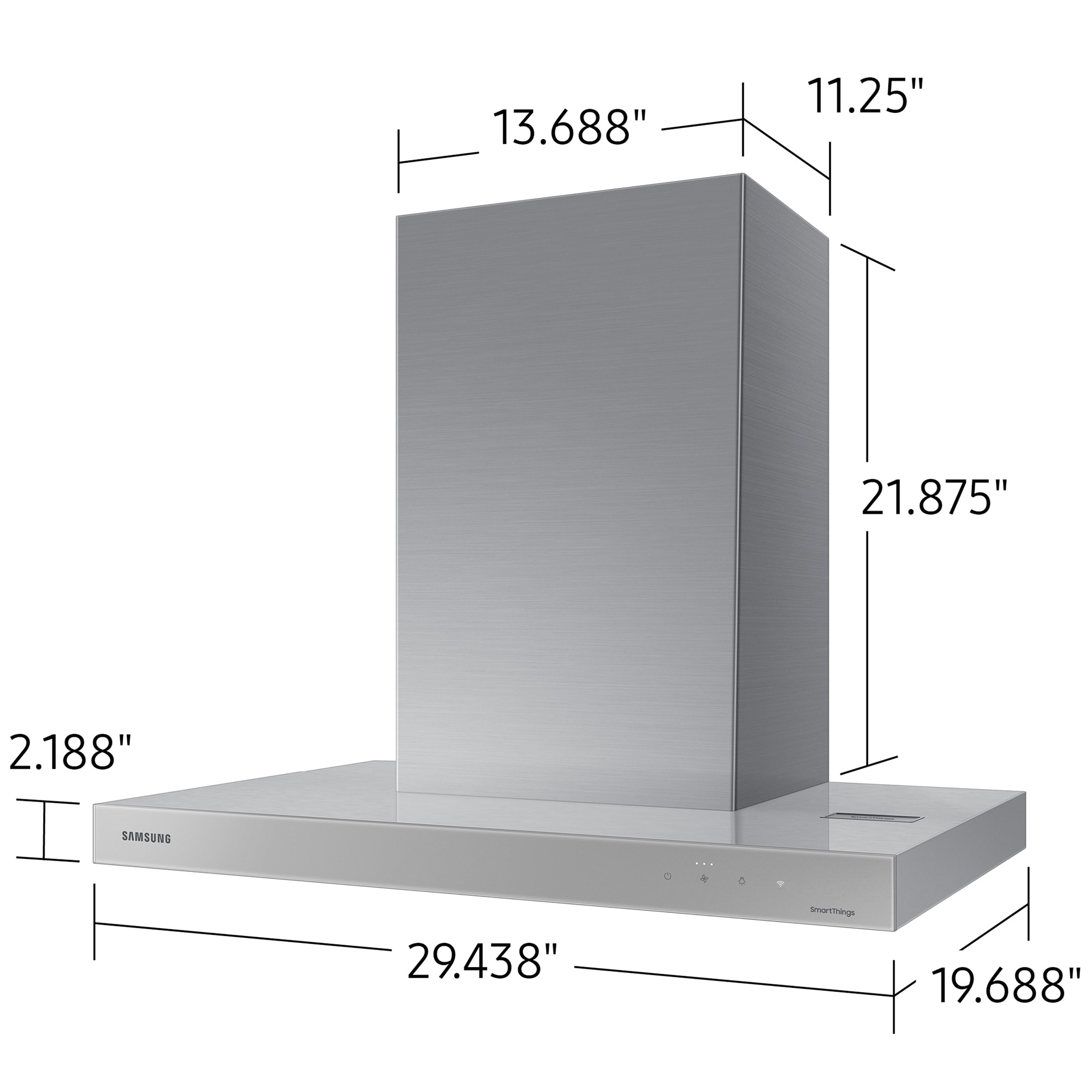 Samsung 30 in. Smart Convertible Chimney Style Range Hood with 630 CFM, 4 Fan Speeds & 1 LED Light - Gray, , hires