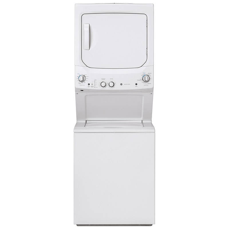 GE 27 in. Laundry Center with 3.8 cu. ft. Washer with 11 Wash Programs & 5.9 cu. ft. Electric Dryer with 4 Dryer Programs & Wrinkle Care - White, White, hires