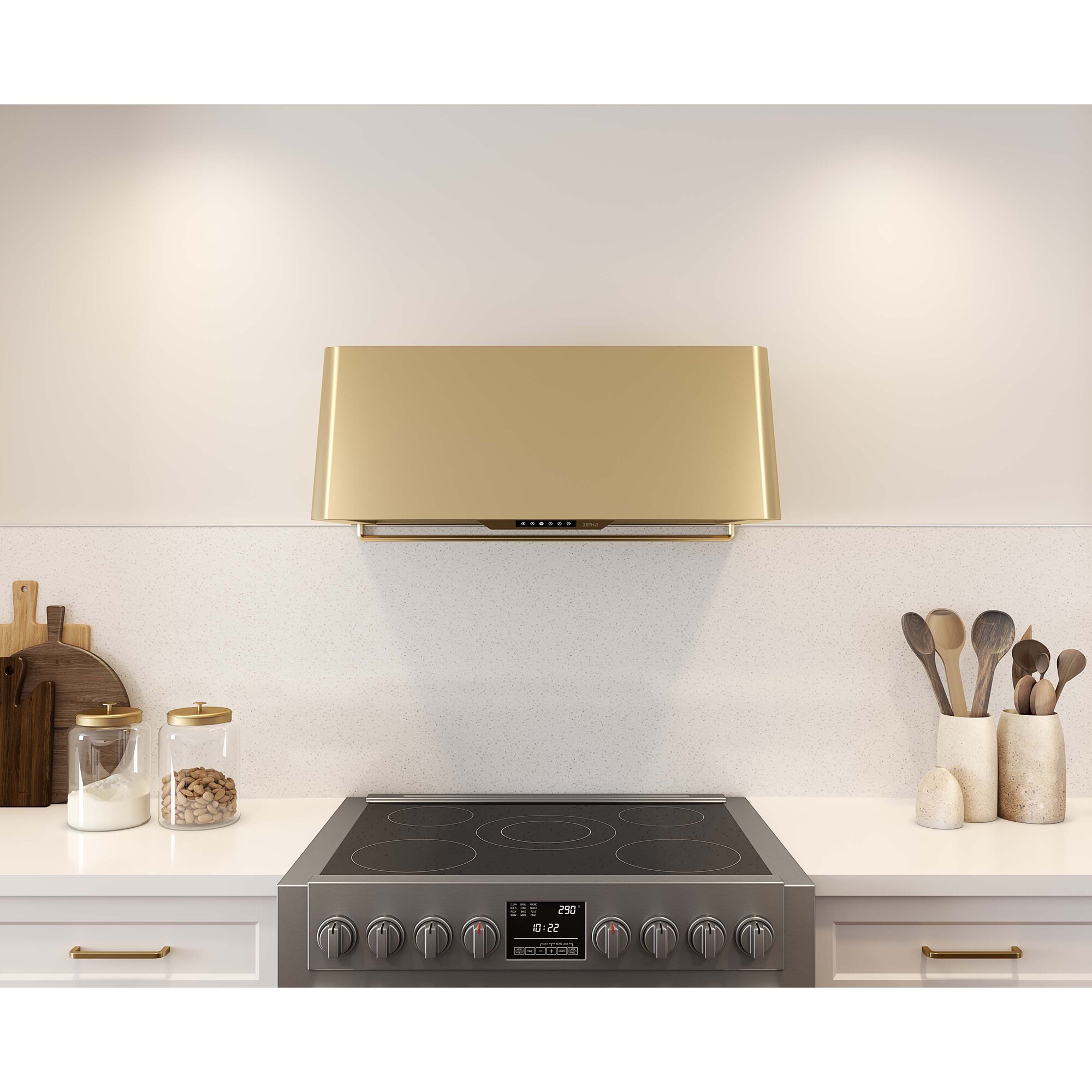 Zephyr Designer Collection 36 in. Canopy Pro Style Range Hood with 3 Speed Settings & 2 LED Lights - Satin Gold, , hires