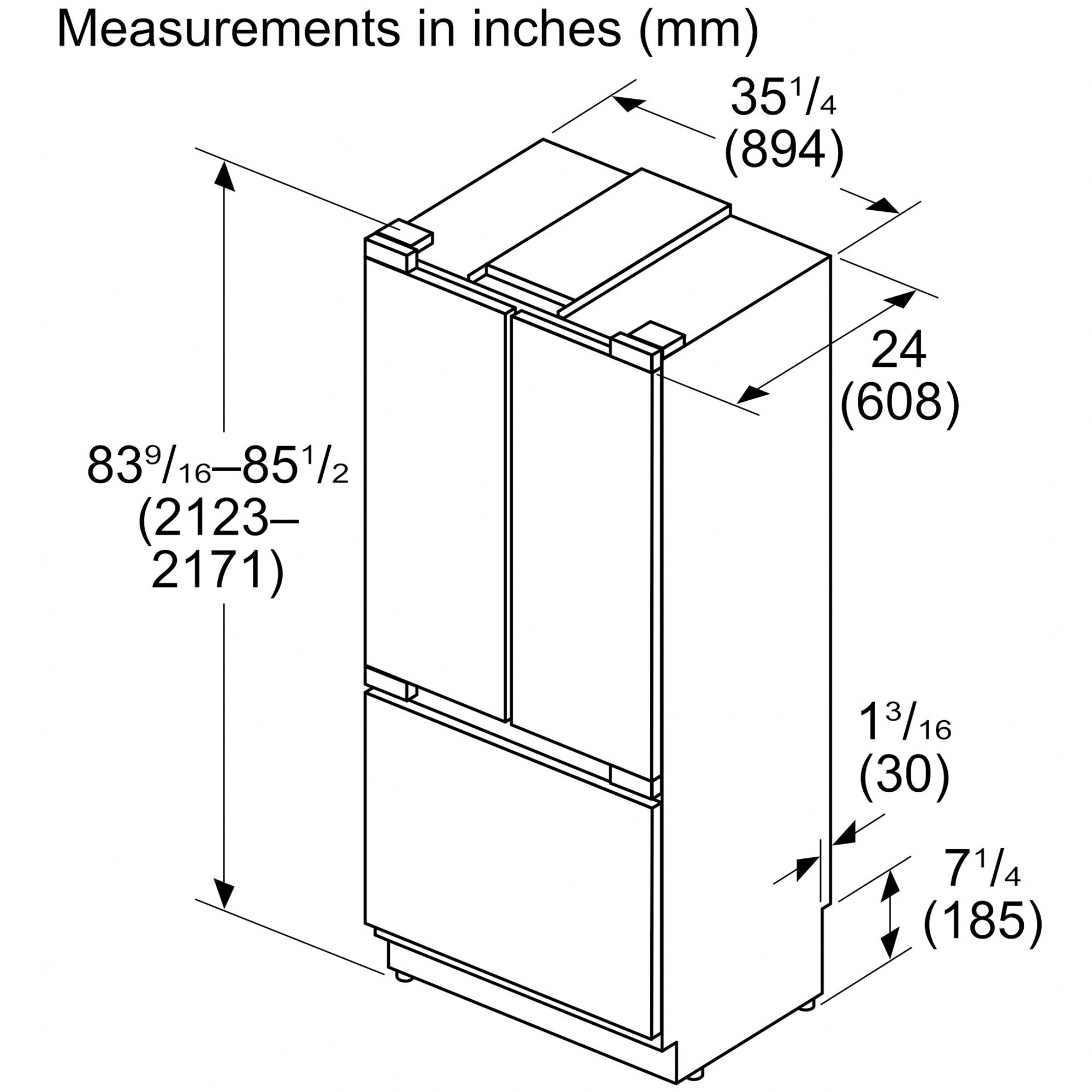 Bosch Benchmark Series 36 in. 20.1 cu. ft. Built-In Smart Counter Depth French Door Refrigerator with Internal Water Dispenser - Custom Panel Ready, , hires