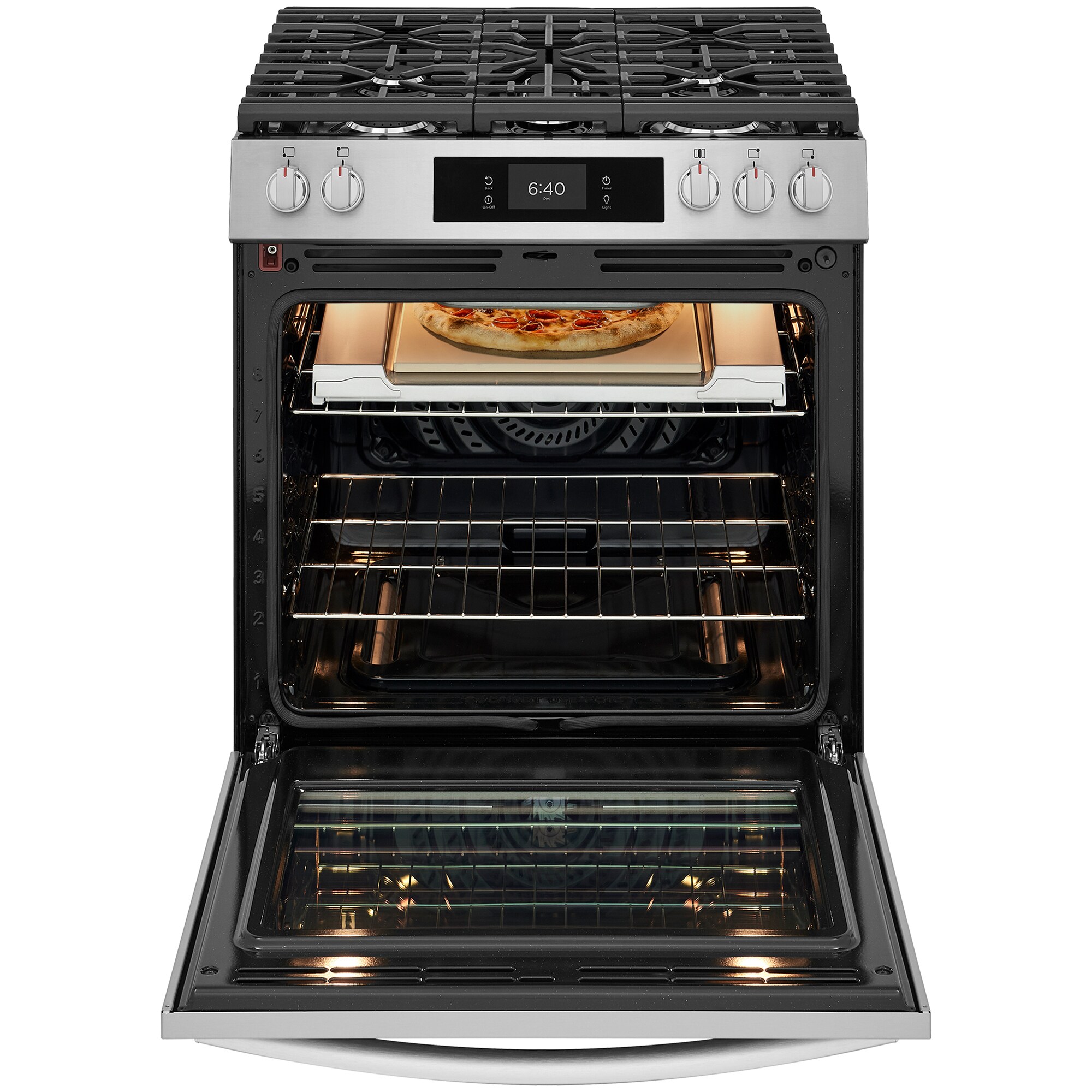 Frigidaire Gallery 30 in. 6.0 cu. ft. Air-Fry True European Convection Steam Oven Gas Range with Stone-Baked Pizza, 5 Sealed Burners & Griddle - Stainless Steel, , hires