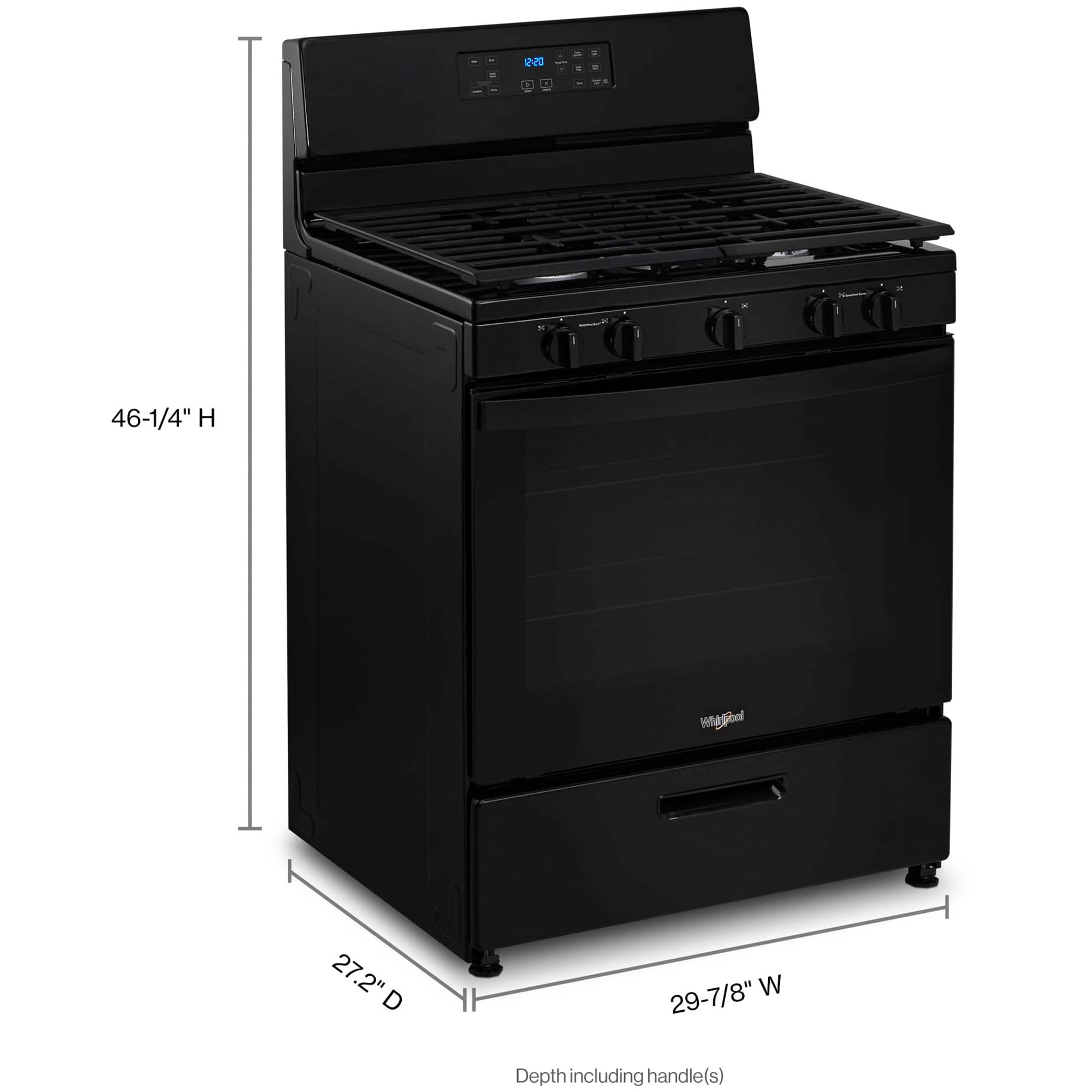 Whirlpool 30 in. 5.1 cu. ft. Gas Range with 5 Sealed Burners - Black, Black, hires