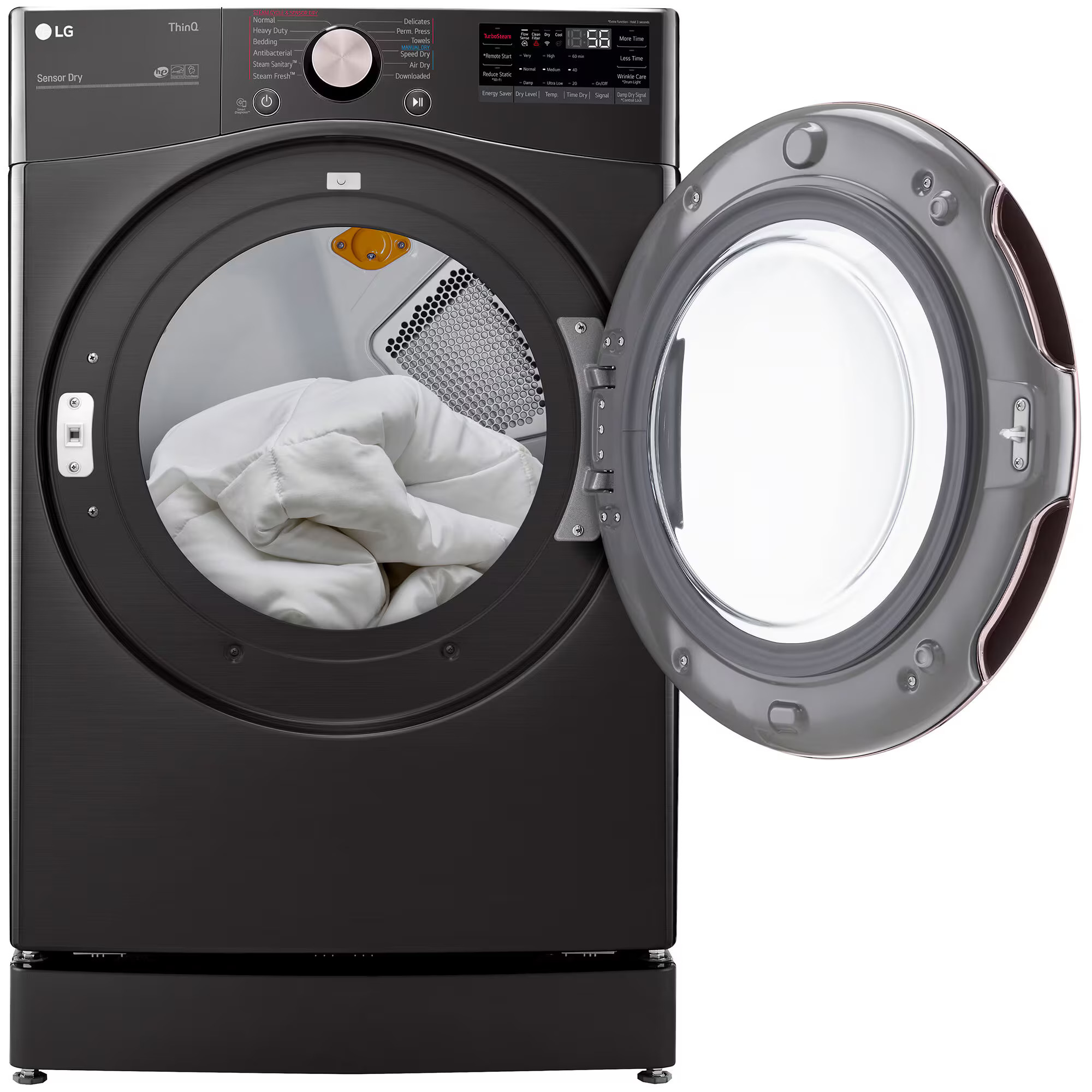 LG 27 in. 7.4 cu. ft. Smart Stackable Round-Door Gas Dryer with Built-In Intelligence, Sensor Dry, Turbo Steam, Sanitize & Steam Cycle - Black Steel, Black Steel, hires