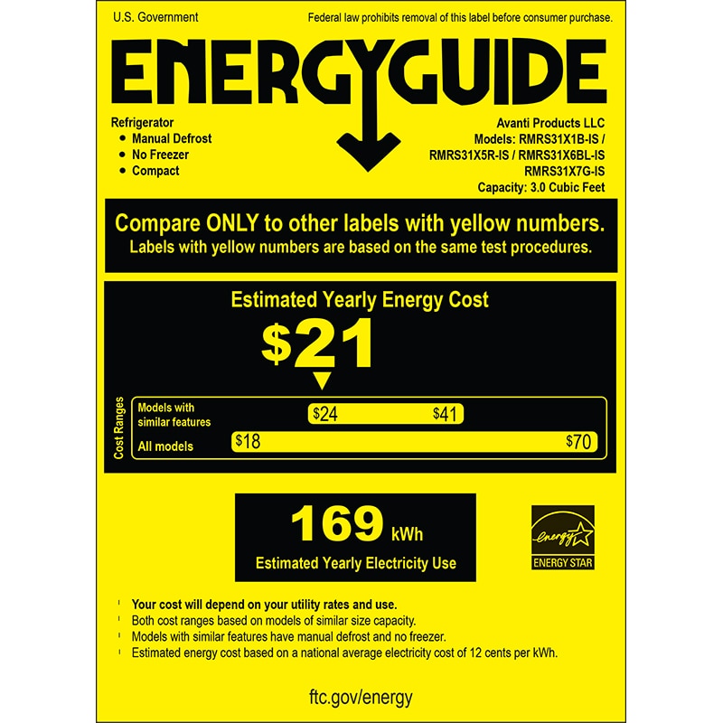 Avanti 18 in. 3.1 cu. ft. Mini Fridge with Freezer Compartment - Black, Black, hires