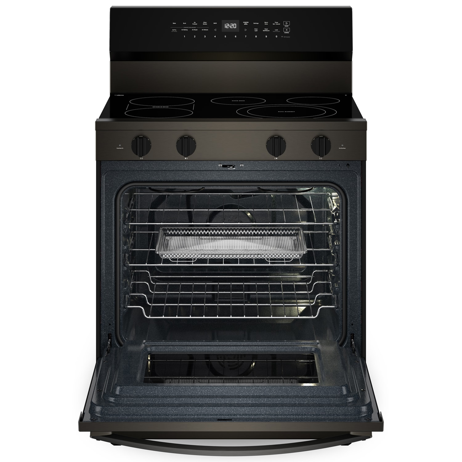 Whirlpool 30 in. 5.3 cu. ft. Smart Air Fry True European Convection Electric Range with Radiant Burners - Black Stainless Steel, Black Stainless Steel, hires