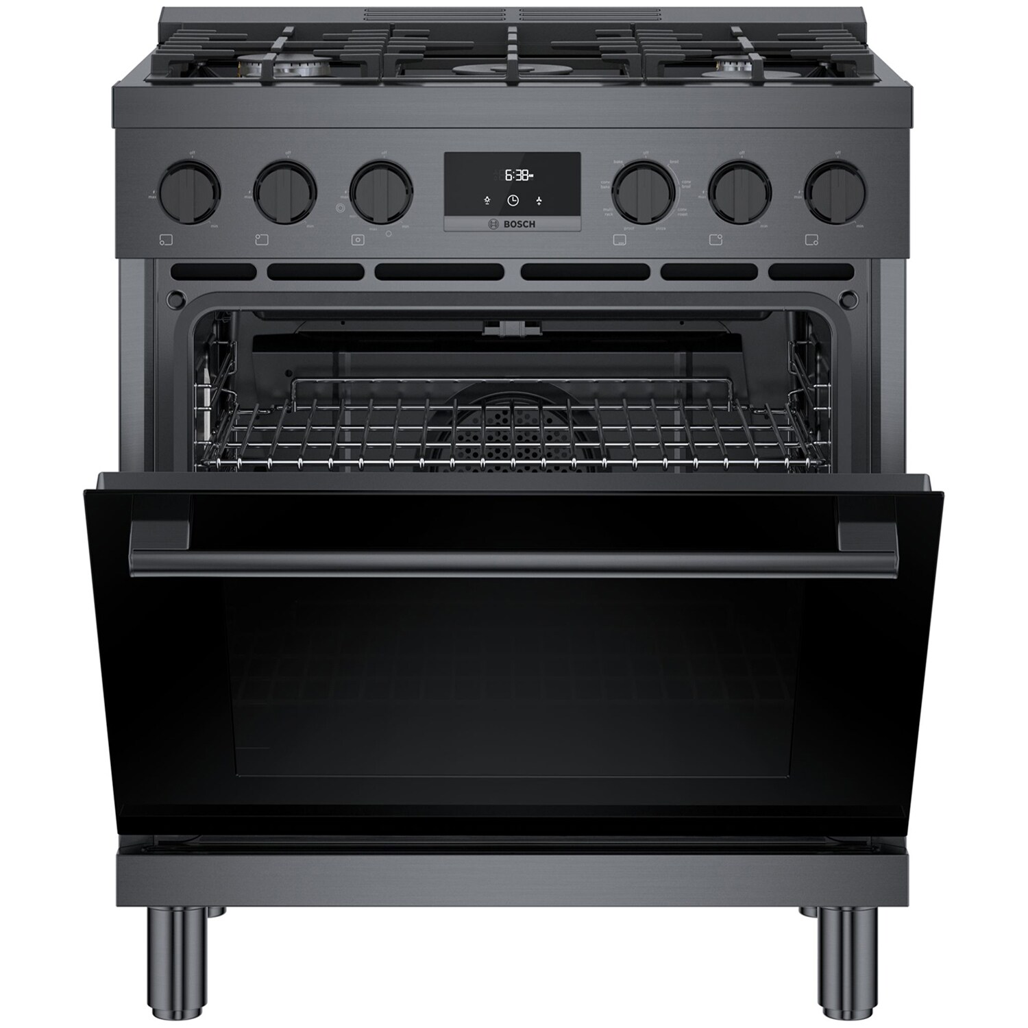 Bosch 800 Series 30 in. 3.9 cu. ft. True European Convection Dual Fuel Range with 5 Sealed Burners - Black Stainless, , hires